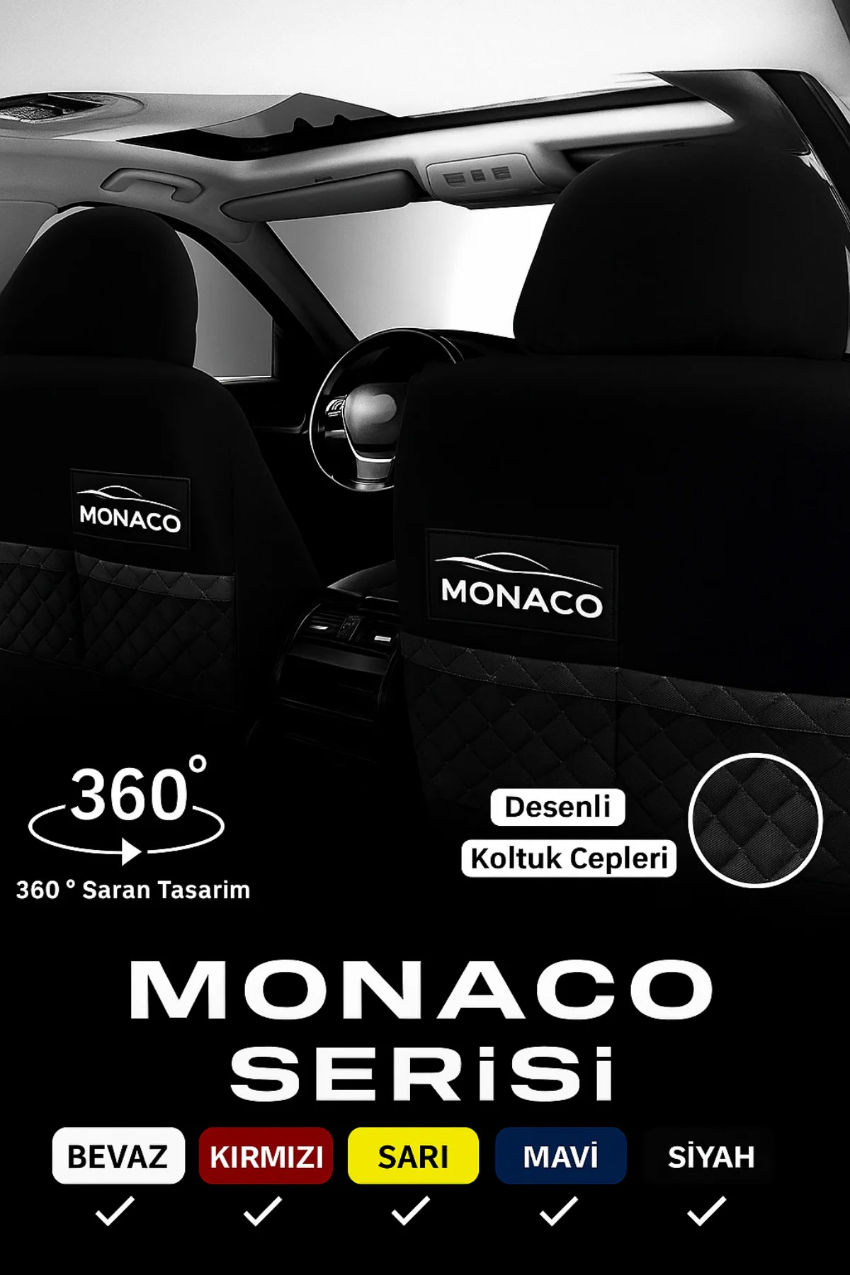 Audi A5 2010 ve Sonrası Uyumlu Monaco Serisi Siyah Koltuk Kılıfı