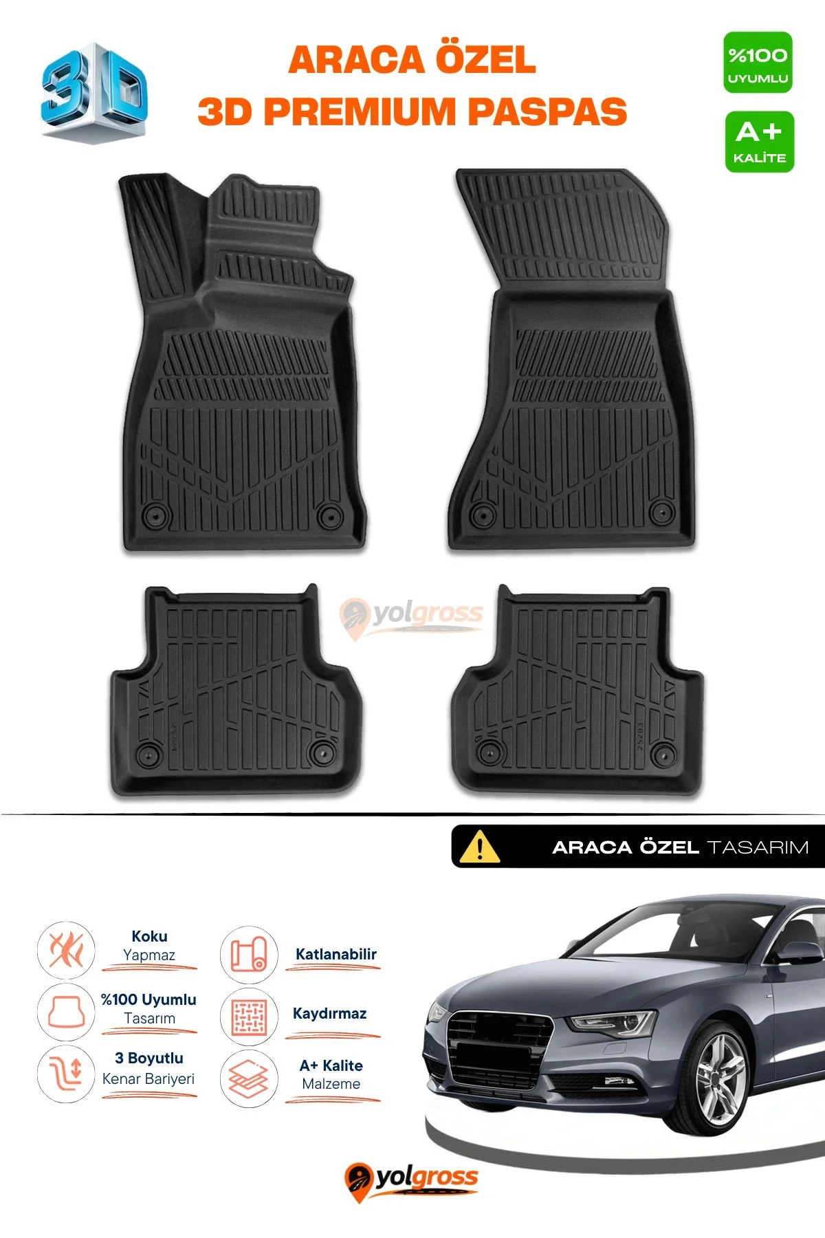 Audi A5 3D Pro Havuzlu Paspas 2016-2024 A+ Kalite
