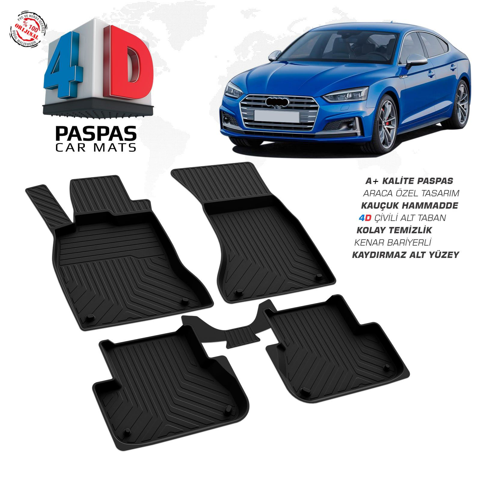 Audi A5 4D Araca Özel Havuzlu Kauçuk Paspas 2017 ve Üzeri