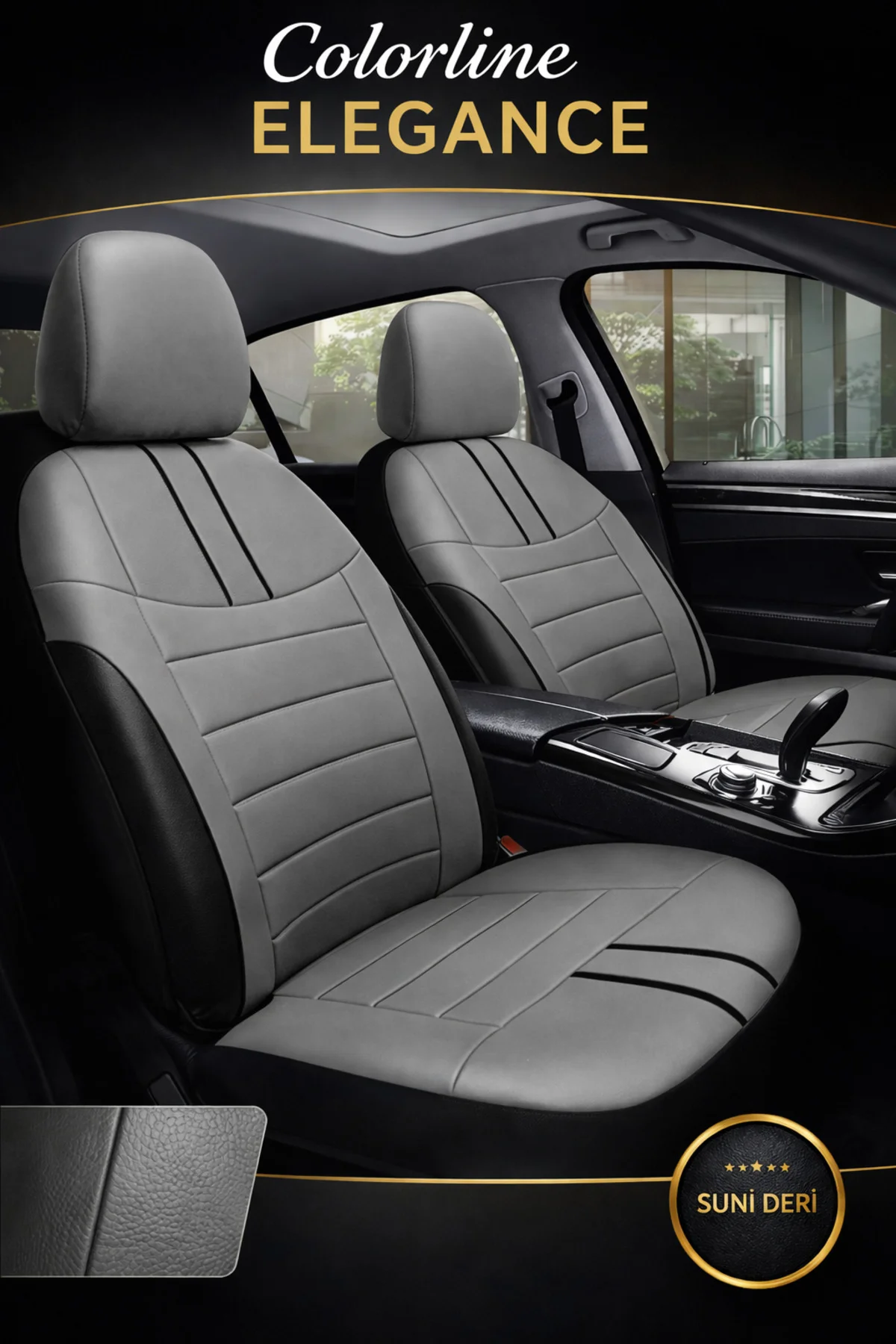 Audi A6 2012 ve Sonrası Uyumlu Colorline Elegance Deri Füme Siyah Koltuk Kılıfı