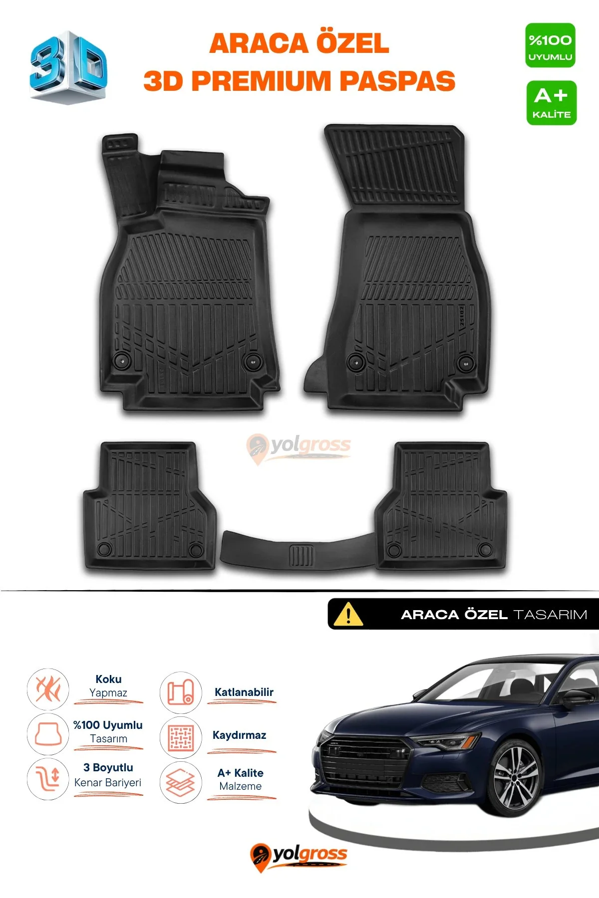 Audi A6 3D Pro Havuzlu Paspas 2018-2024 A+ Kalite Audi A6 3D Pro Havuzlu Paspas 2018-2024 A+ Kalite