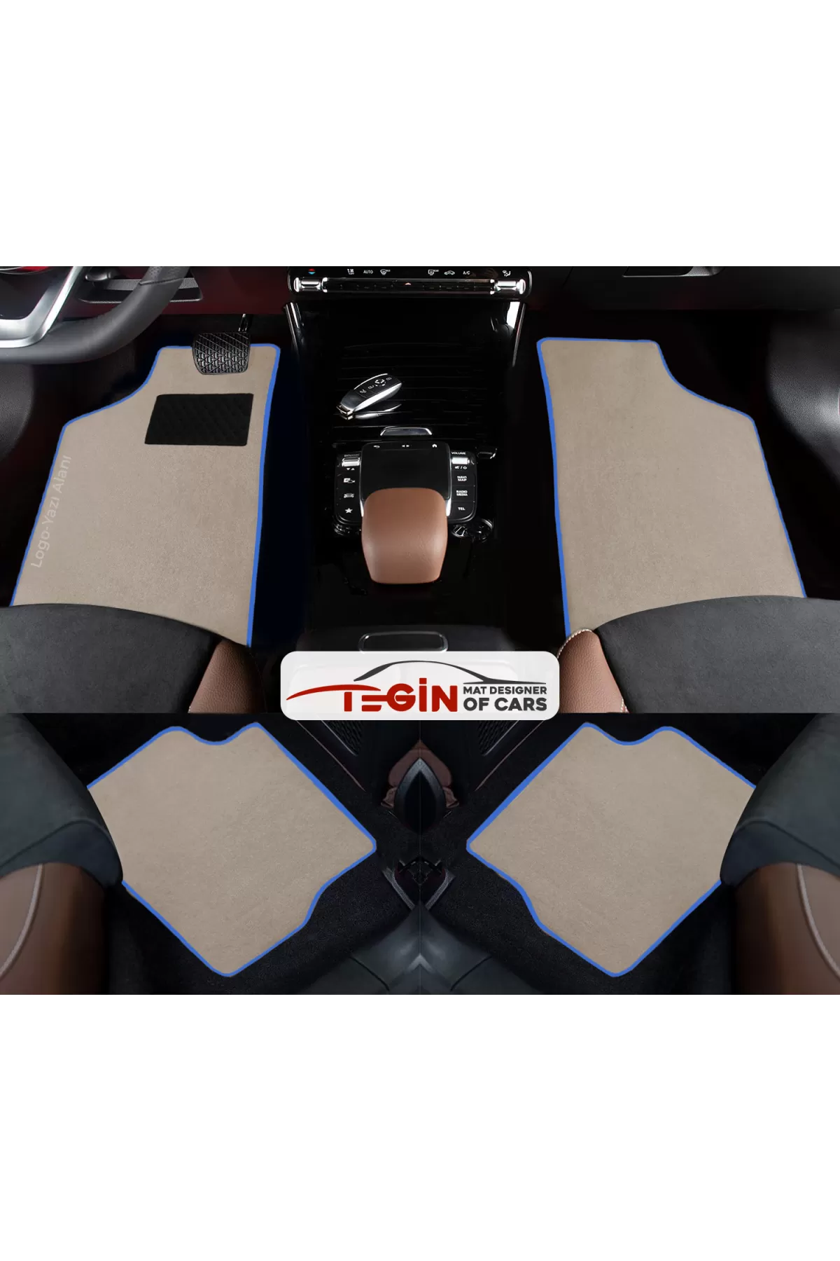 Audi A6 C6 2008-2011 Makyajlı Prime Bej Halı Mavi Kenar Halı Pasp
