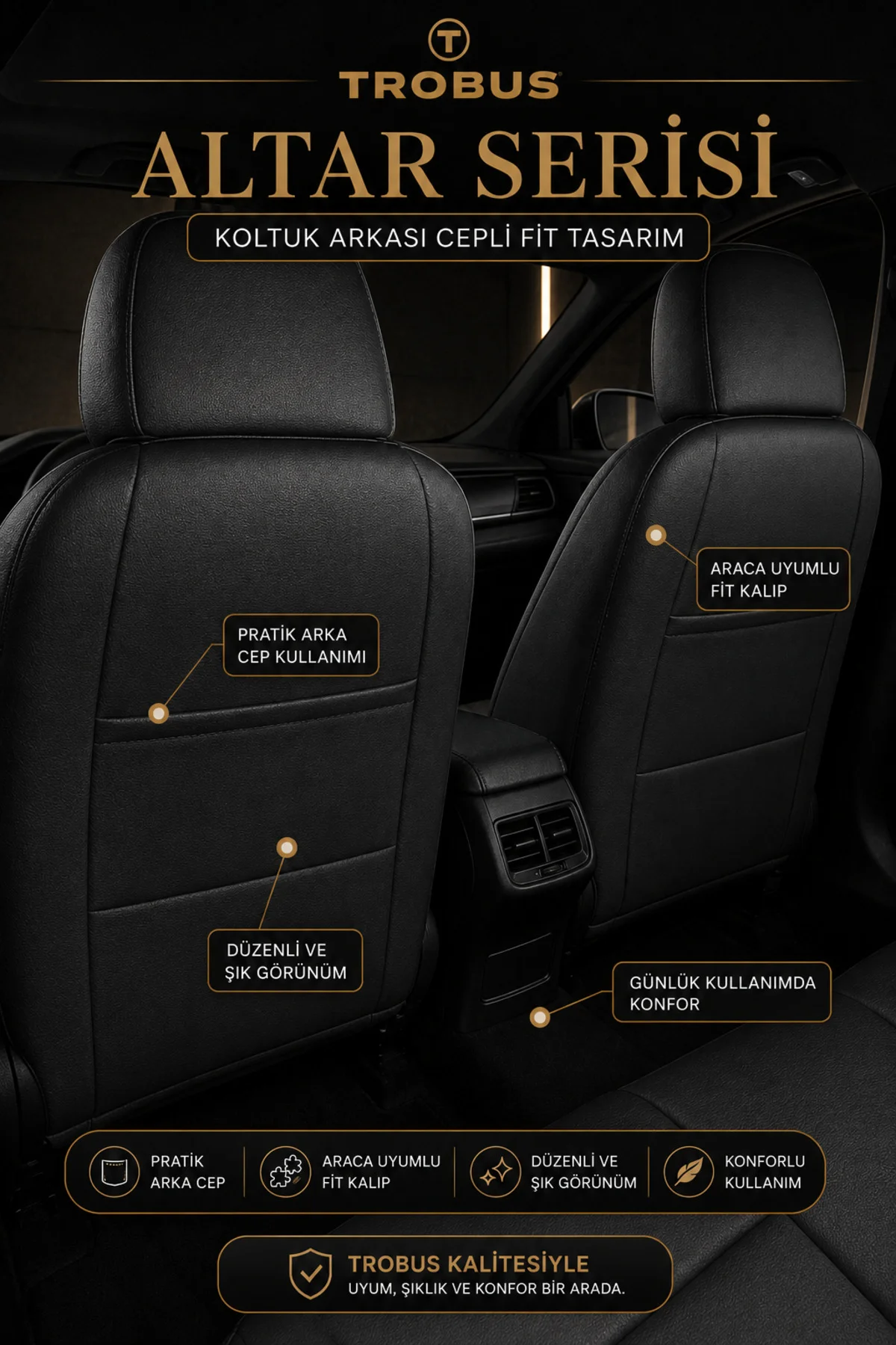 Audi A6 Sedan 2012+ Uyumlu Altar Serisi Tay Tüyü Bej Siyah Premium Koltuk Kılıfı