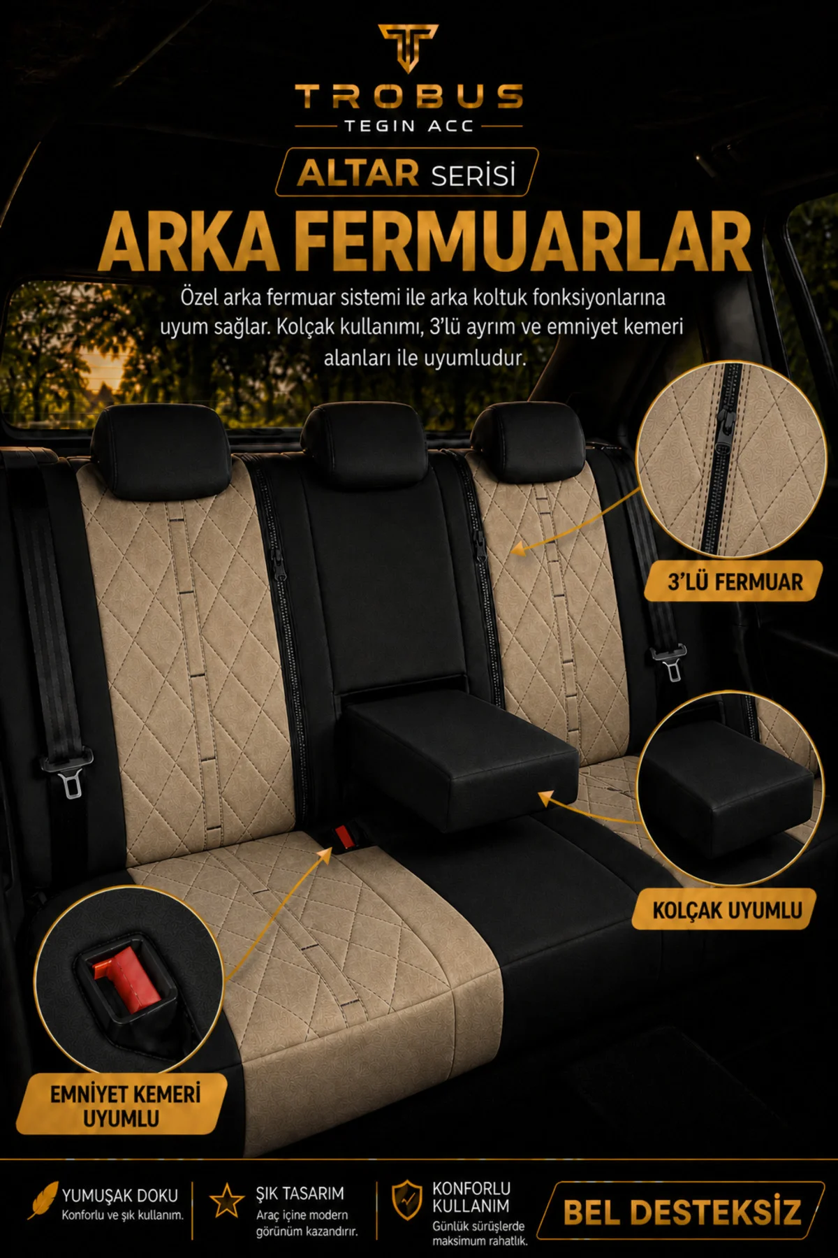 Audi A6 Sedan 2012+ Uyumlu Altar Serisi Tay Tüyü Bej Siyah Premium Koltuk Kılıfı