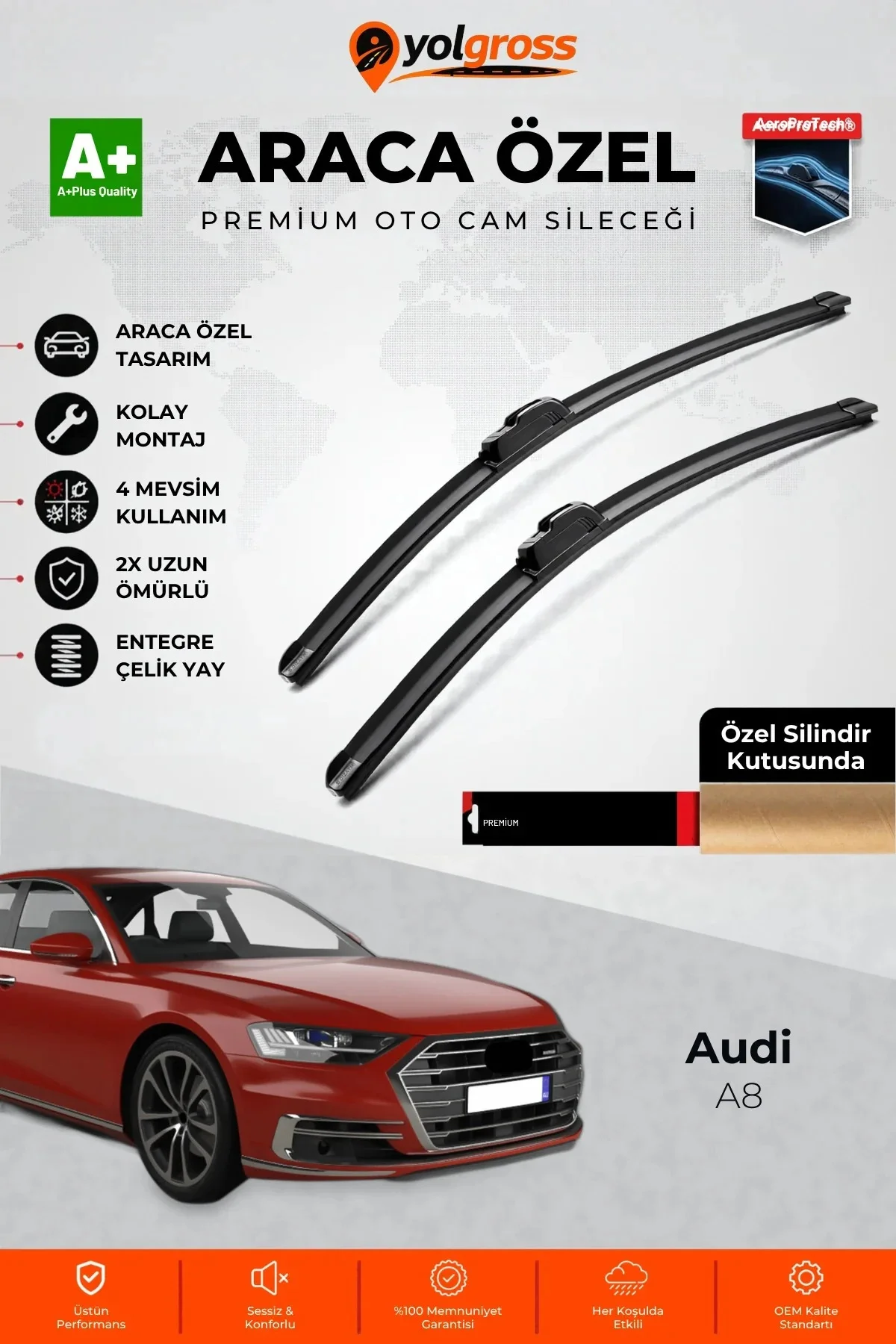 Audi A8 Ön Cam Silecek Seti 2017 Üzeri Premium Araca Özel 65-50 Cm A+ Kalite