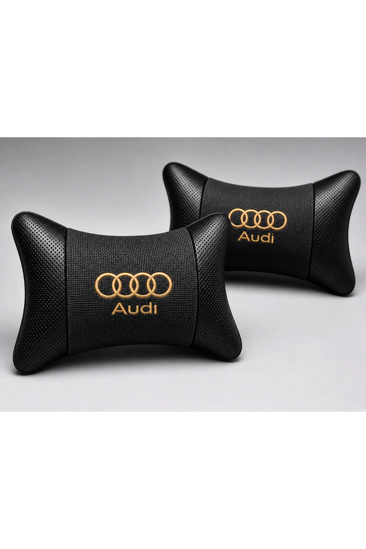 Audi Logolu Boyun Yastığı 2’li Set Füme Keten Kumaş Nakışlı Oto Koltuk Baş Destek Yastığı Audi Logolu Boyun Yastığı 2’li Set Füme Keten Kumaş Nakışlı Oto Koltuk Baş Destek Yastığı - Görsel 3