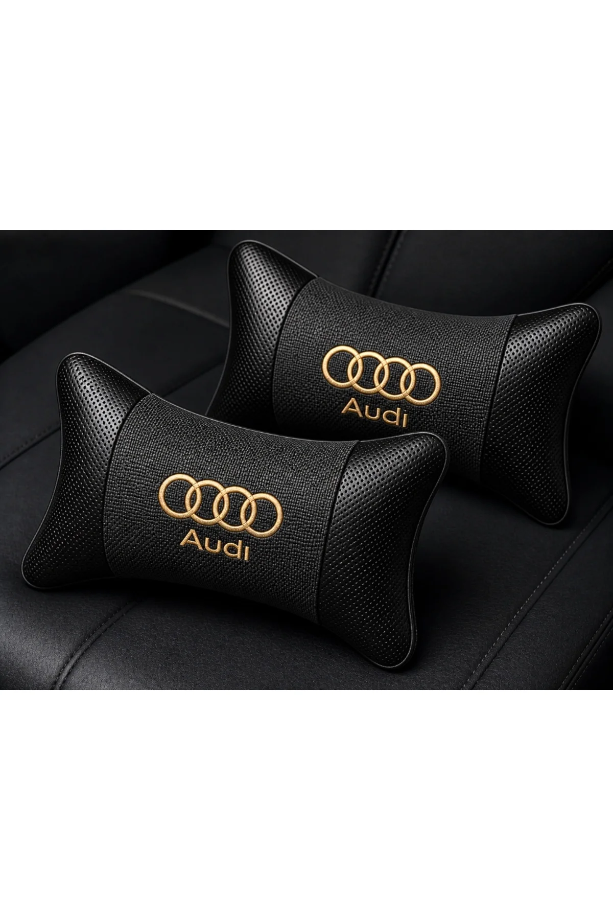 Audi Logolu Boyun Yastığı 2’li Set Füme Keten Kumaş Nakışlı Oto Koltuk Baş Destek Yastığı Audi Logolu Boyun Yastığı 2’li Set Füme Keten Kumaş Nakışlı Oto Koltuk Baş Destek Yastığı - Görsel 2