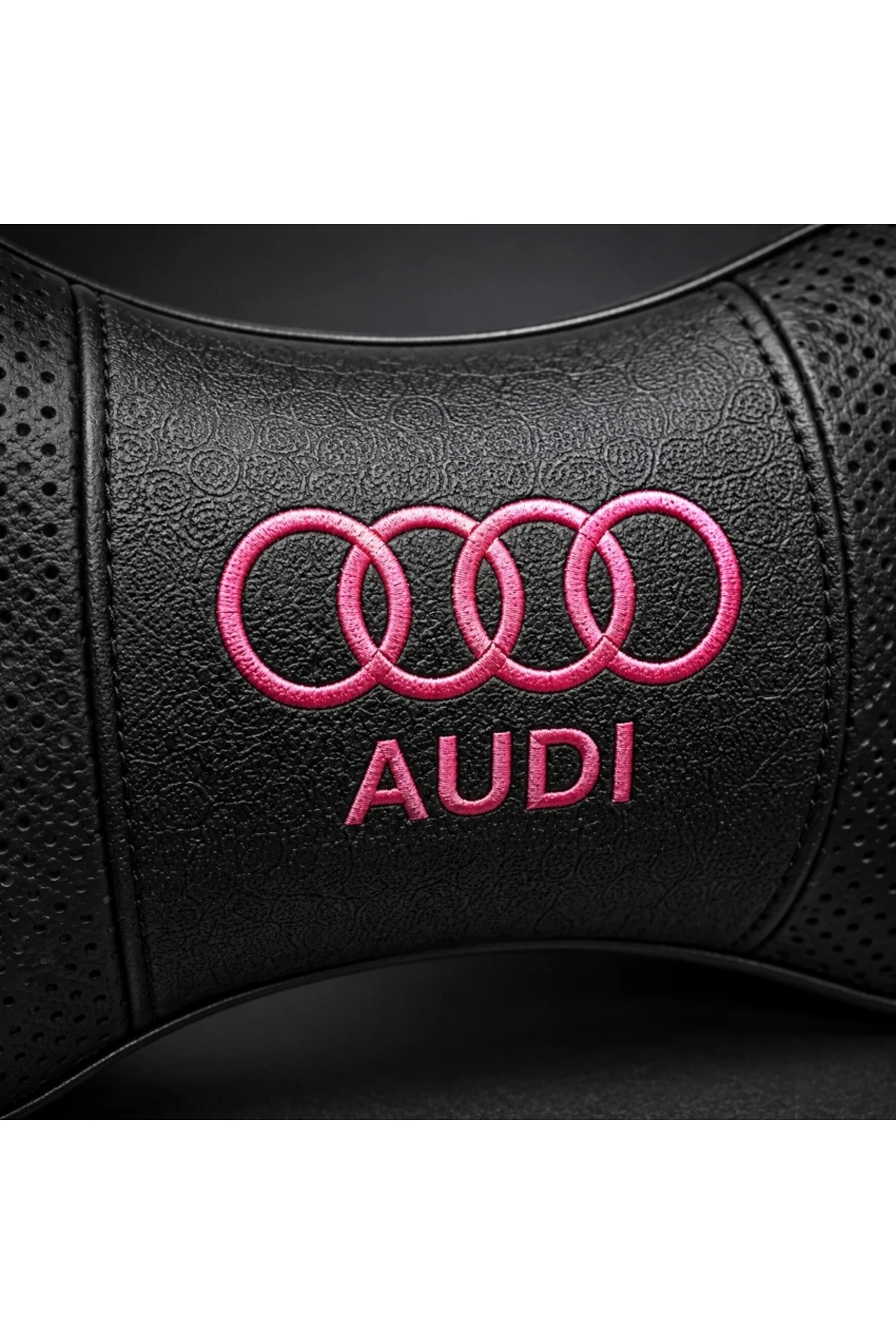 Audi Pink Serisi 2’li Boyun Yastığı + 2’li Emniyet Kemer Pedi Seti Siyah Pembe Nakışlı - Görsel 2
