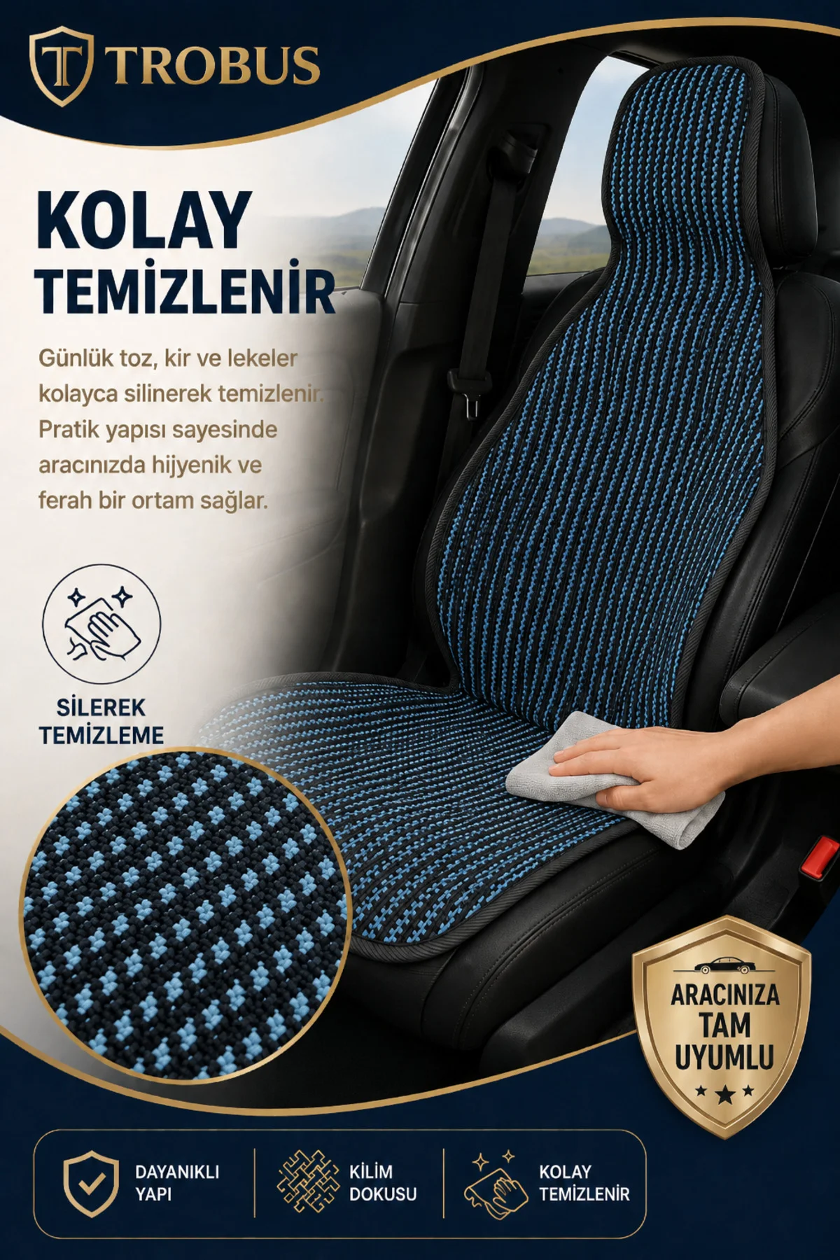 Audi Q-2 2016-2020 Uyumlu Örme Ön 2 Parça Oto Koltuk Minderi Terletmez Kaymaz Taban Siyah - Mavi Fiyatı, Yorumları ve Özellikleri
