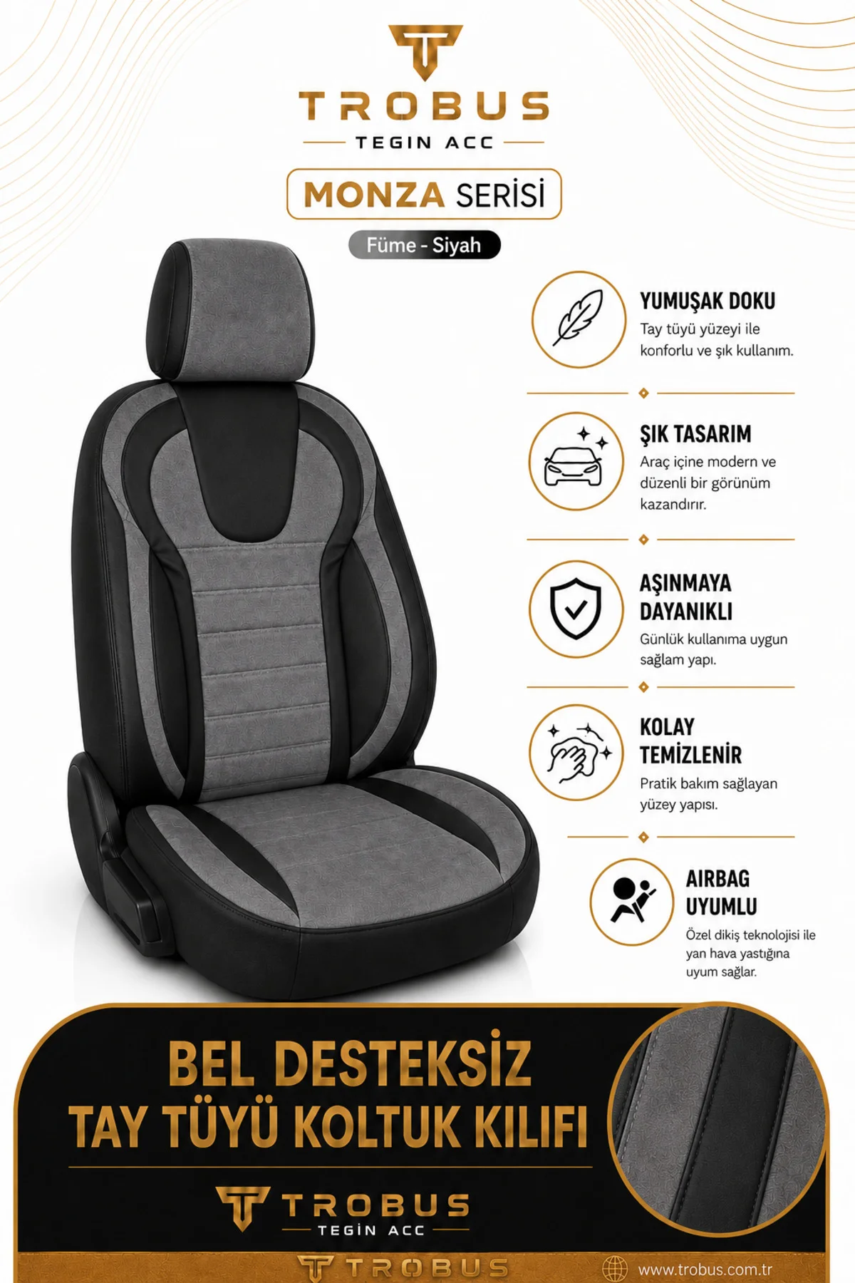 Audi Q2 2016-2020 Uyumlu Monza Serisi Tay Tüyü Oto Koltuk Kılıfı Füme Siyah Audi Q2 2016-2020 Uyumlu Monza Serisi Tay Tüyü Oto Koltuk Kılıfı Füme Siyah
