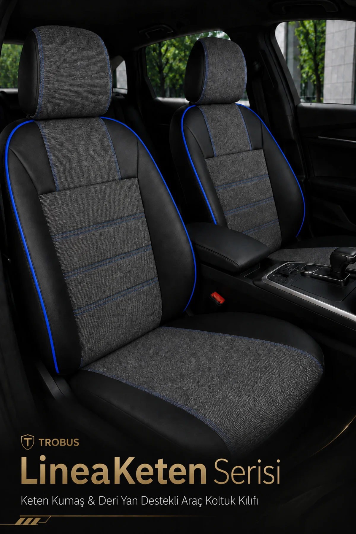 Audi Q2 2016-2020 Uyumlu LineaKeten Serisi Ortopedik Füme Mavi Koltuk Kılıfı