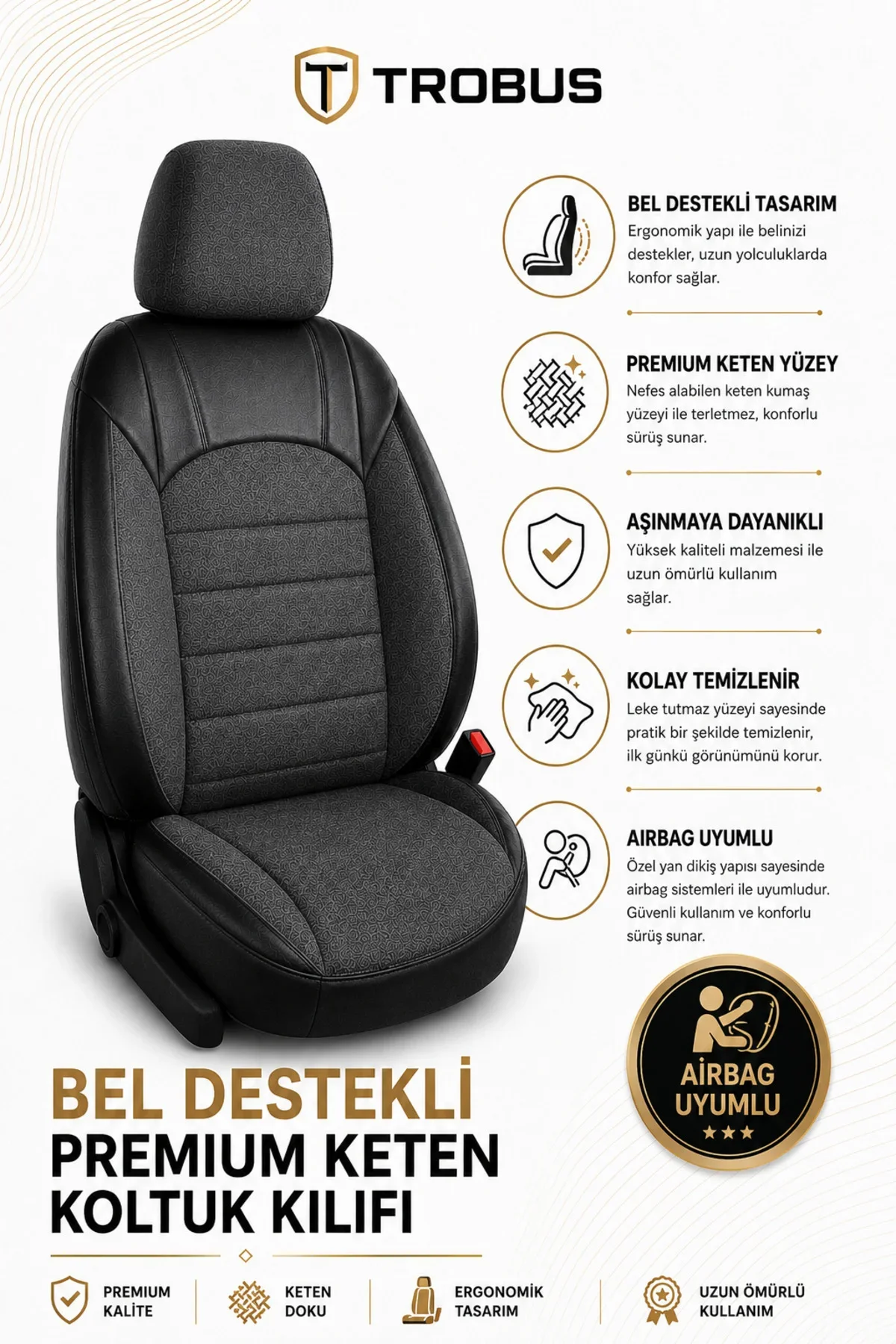 Audi Q2 2016-2020 Uyumlu Levante Serisi Bel Destekli Keten Füme Koltuk Kılıfı Audi Q2 2016-2020 Uyumlu Levante Serisi Bel Destekli Keten Füme Koltuk Kılıfı - Görsel 3