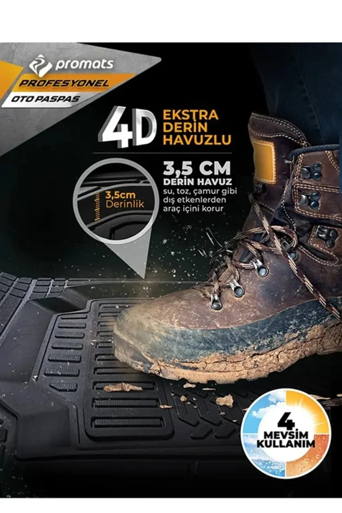 AUDİ Q2 2021 3,5 Cm Derin Havuzlu 5 Parça 4D Universal Oto Paspas Siyah