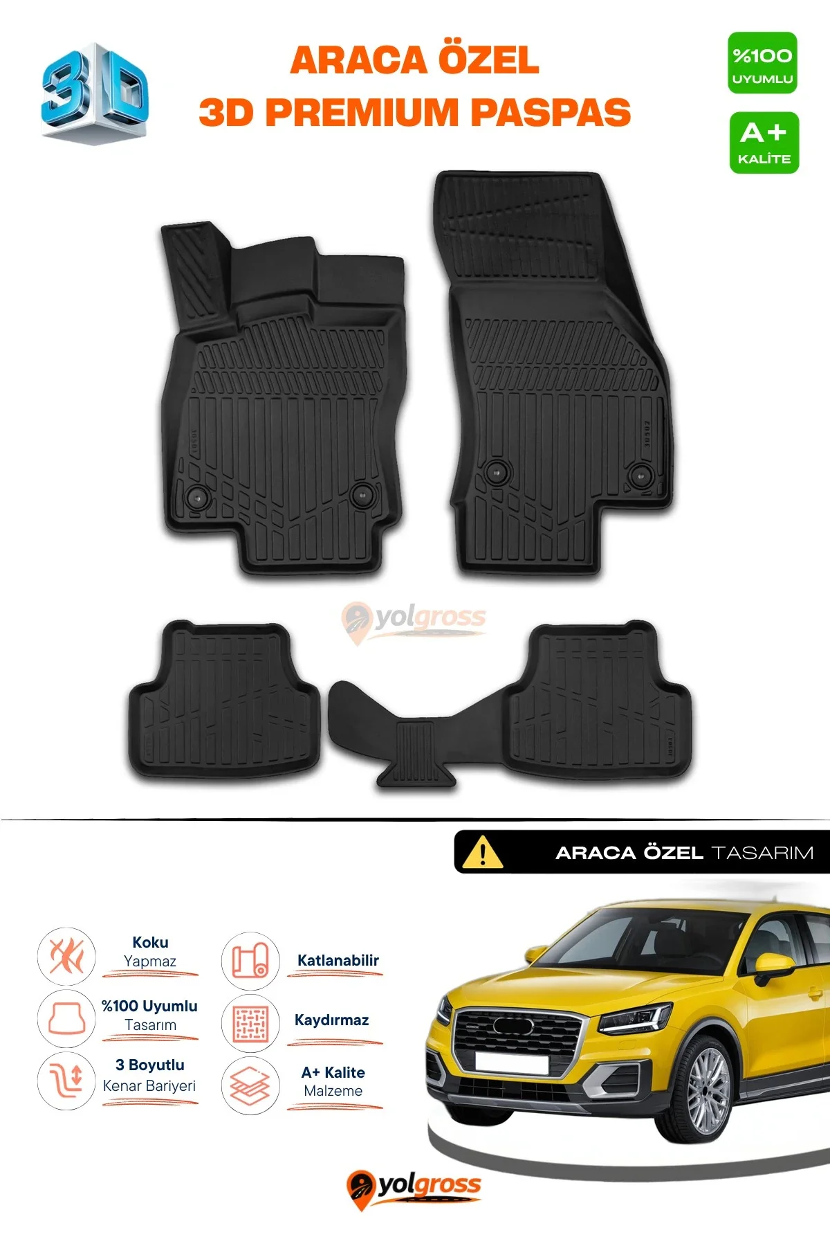 Audi Q2 3D Pro Havuzlu Paspas 2017 Üzeri A+ Kalite