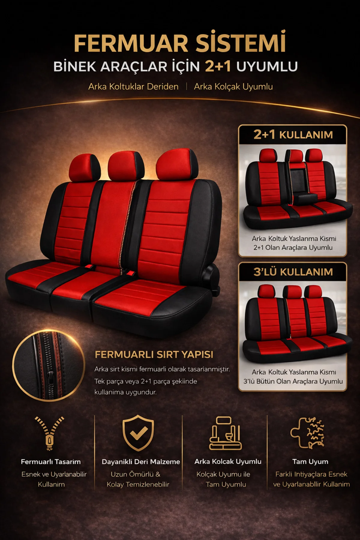Audi Q3 2013 ve Sonrası Uyumlu Colorline Elegance Deri Kırmızı Siyah Koltuk Kılıfı