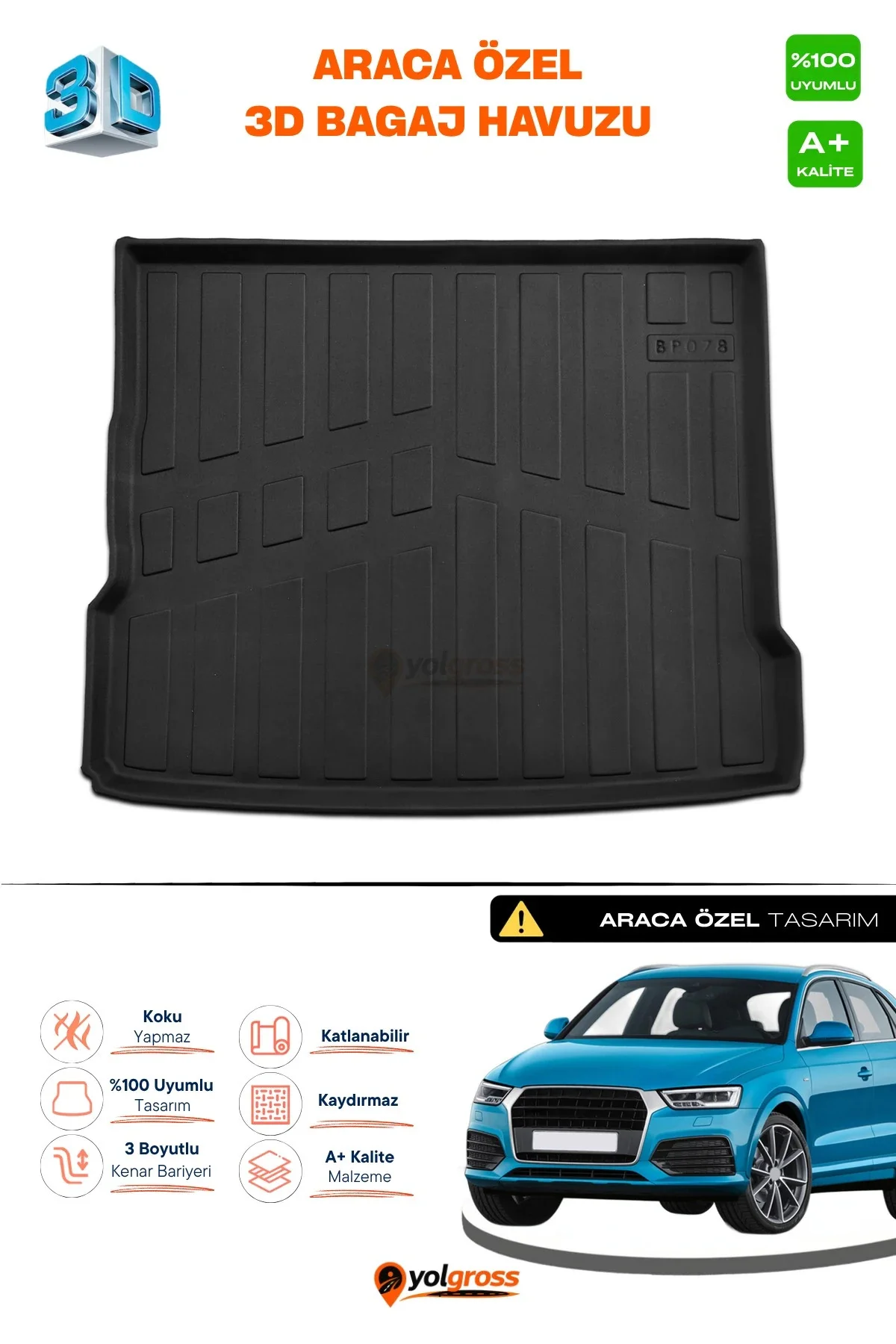 Audi Q3 3D Pro Bagaj Havuzu 2011-2018 A+ Kalite
