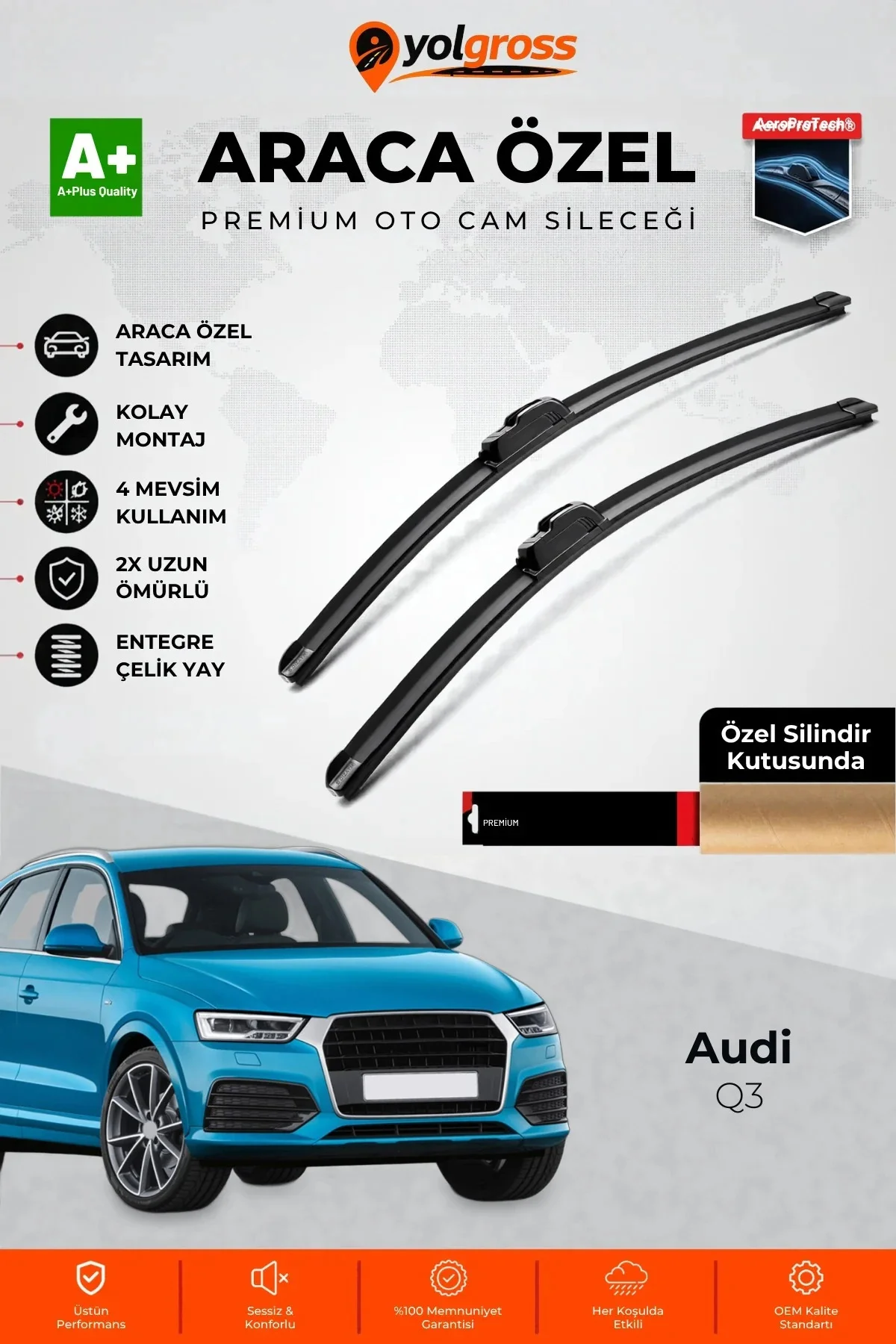 Audi Q3 Ön Cam Silecek Seti 2011-2018 Premium Araca Özel 60-53 Cm A+ Kalite Audi Q3 Ön Cam Silecek Seti 2011-2018 Premium Araca Özel 60-53 Cm A+ Kalite