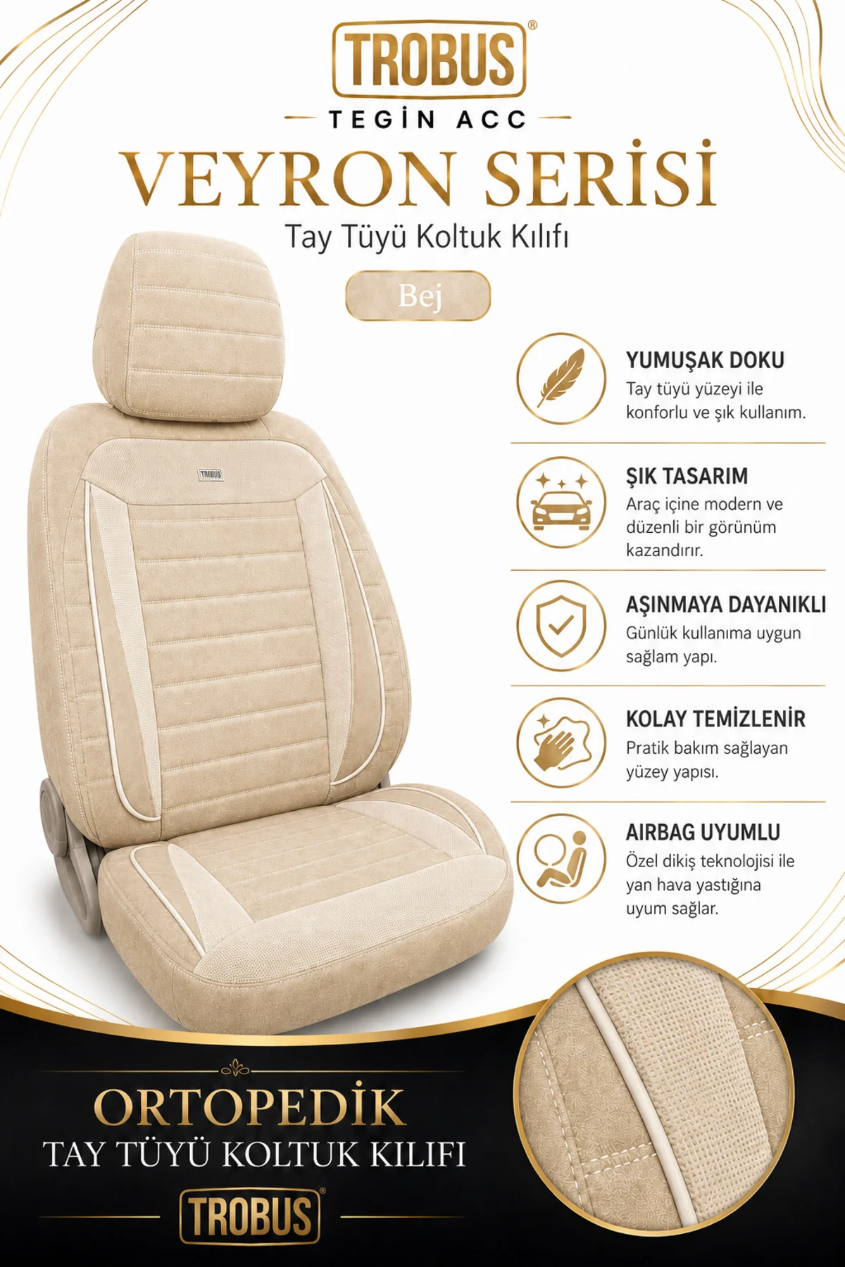 Audi Q3 Quattro 2013-2016 Uyumlu Veyron Serisi Tay Tüyü Oto Koltuk Kılıfı Bej Fiyatı, Yorumları ve Özellikleri