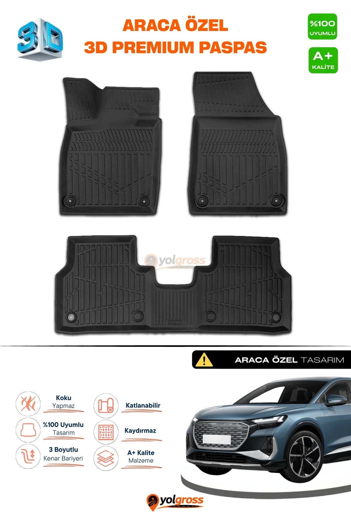 Audi Q4 E-Tron 3D Pro Havuzlu Paspas 2021 Üzeri A+ Kalite Audi Q4 E-Tron 3D Pro Havuzlu Paspas 2021 Üzeri A+ Kalite
