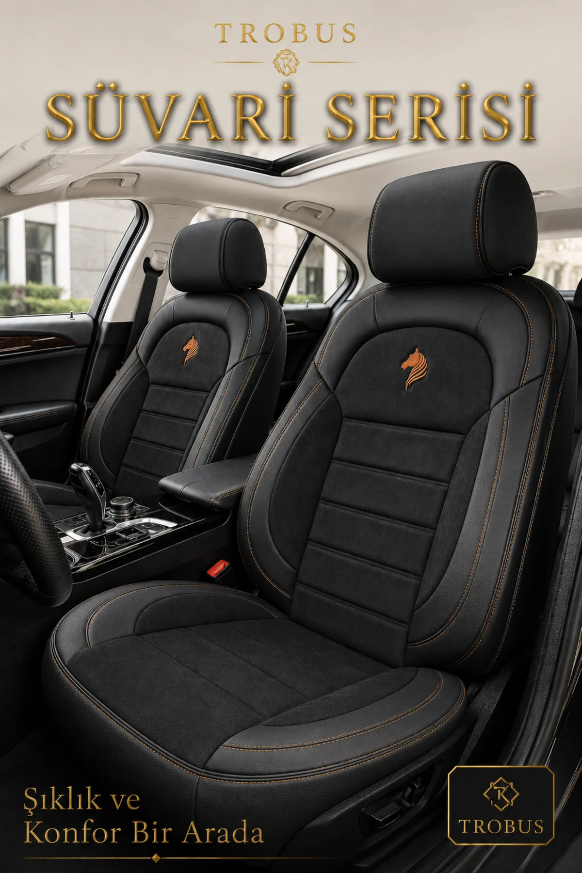Audi Q5 2010-2017 Uyumlu Süvari Serisi 2+1 Ticari Tay Tüyü Siyah Mavi Koltuk Kılıfı