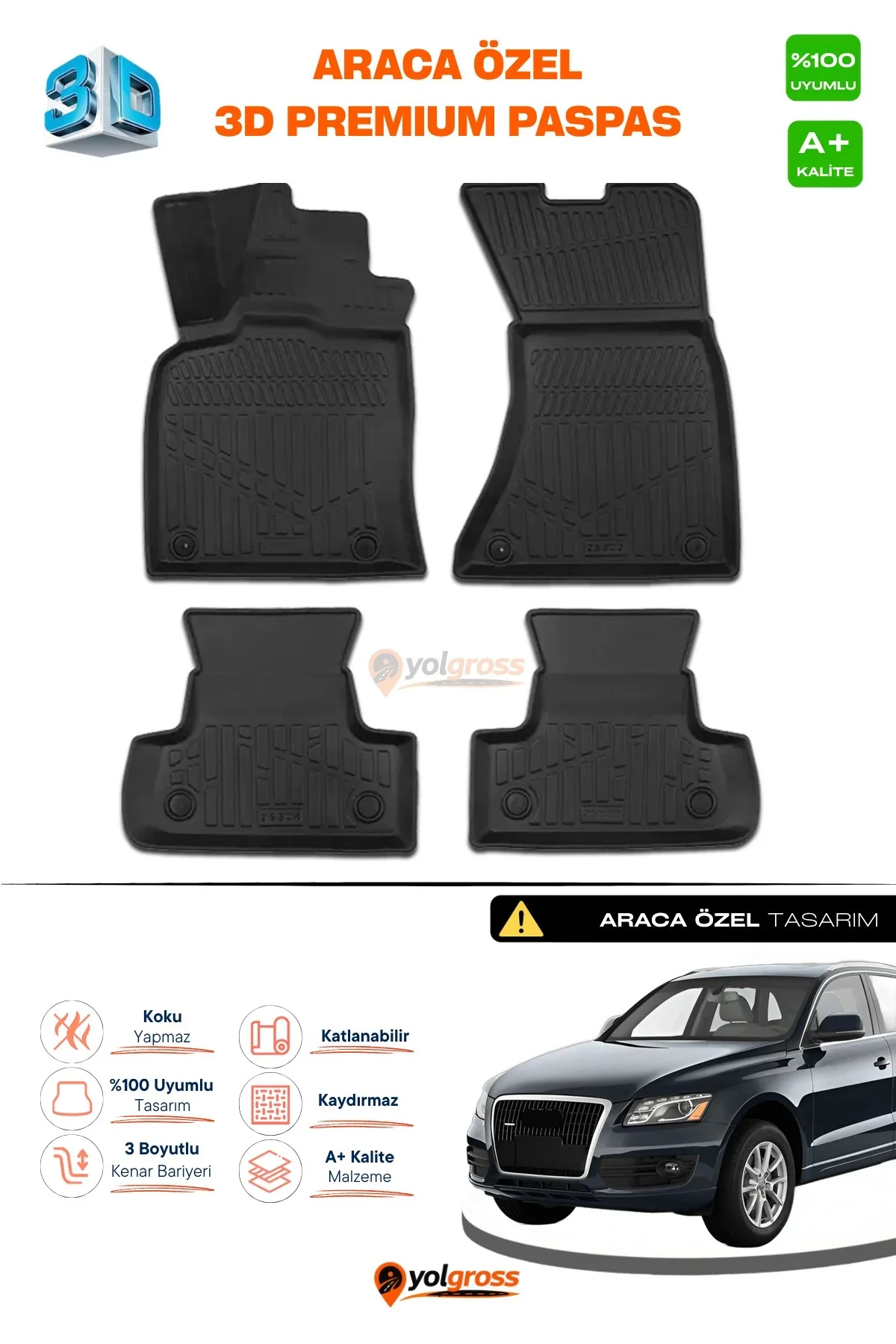 Audi Q5 3D Pro Havuzlu Paspas 2009-2017 A+ Kalite Audi Q5 3D Pro Havuzlu Paspas 2009-2017 A+ Kalite