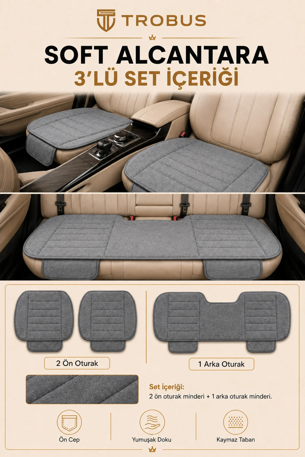 Audi Q7 2006-2015 Soft Alkantara Baby Face 3'lü Oturak Minder Gri Fiyatı, Yorumları ve Özellikleri