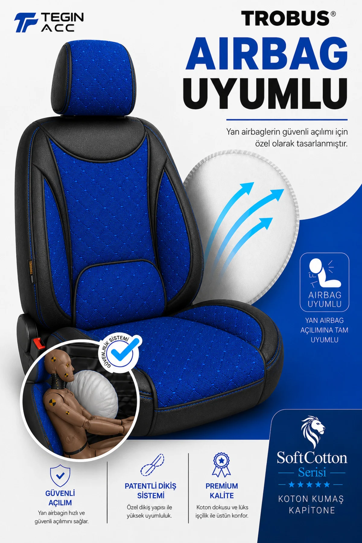 Audi Q7 2006-2015 Uyumlu SoftCotton Serisi Pamuklu Oto Koltuk Kılıfı Mavi - Siyah Fiyatı, Yorumları ve Özellikleri