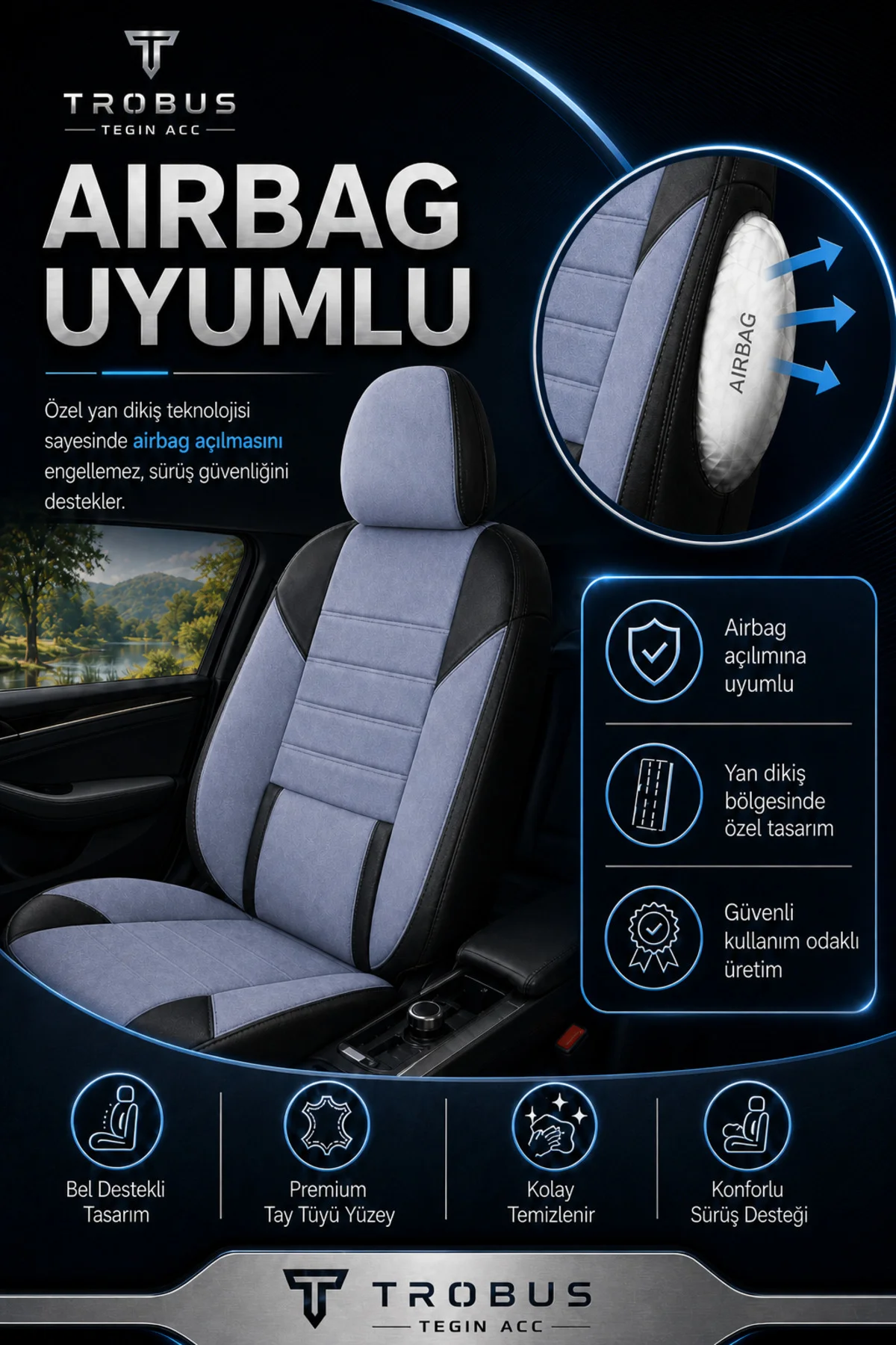 Audi Q7 2006-2015 Uyumlu Nova Serisi Tay Tüyü Bel Destekli Gri Siyah Premium Koltuk Kılıfı