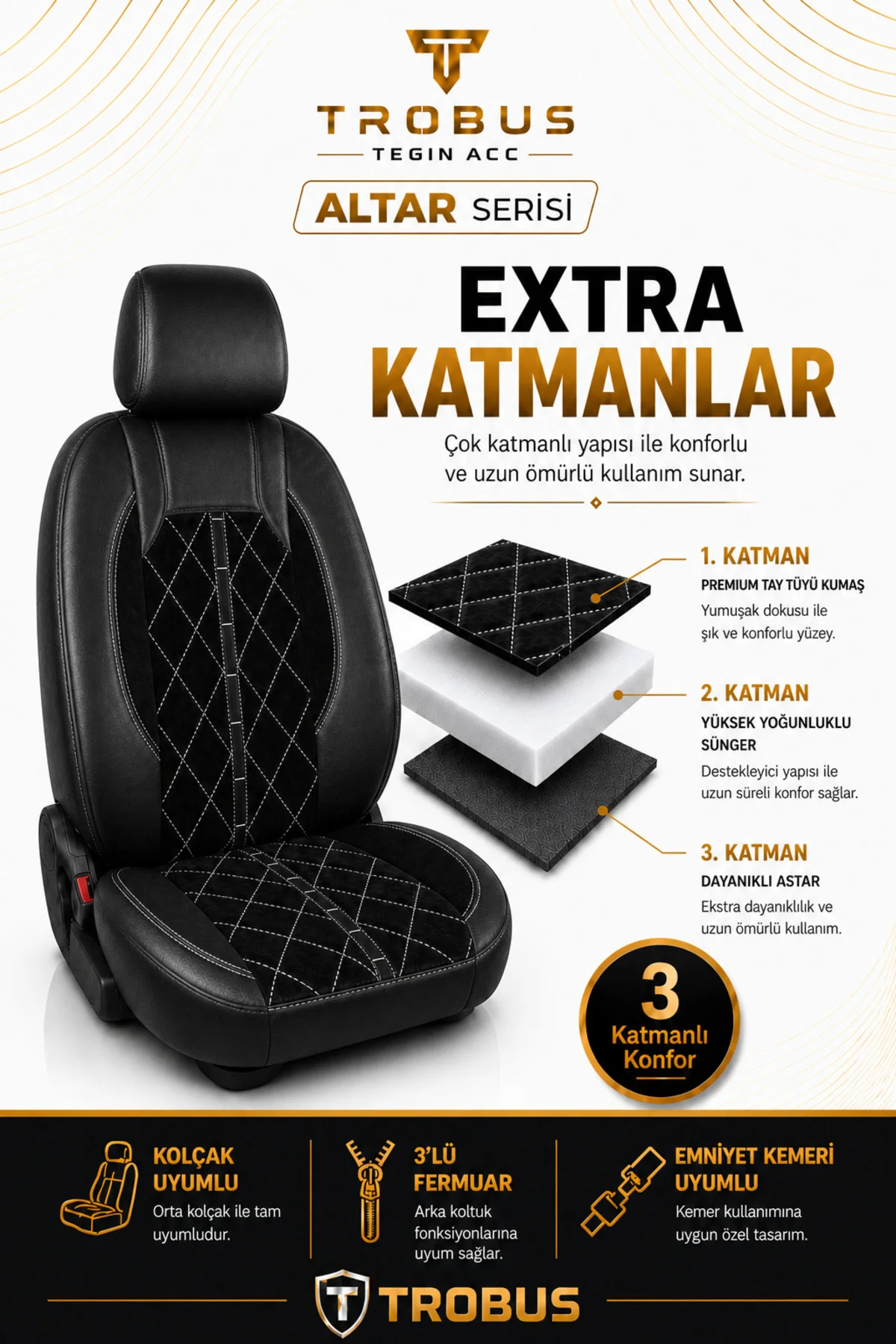 Audi Q7 2006-2015 Uyumlu Altar Serisi Tay Tüyü Siyah Beyaz Premium Koltuk Kılıfı