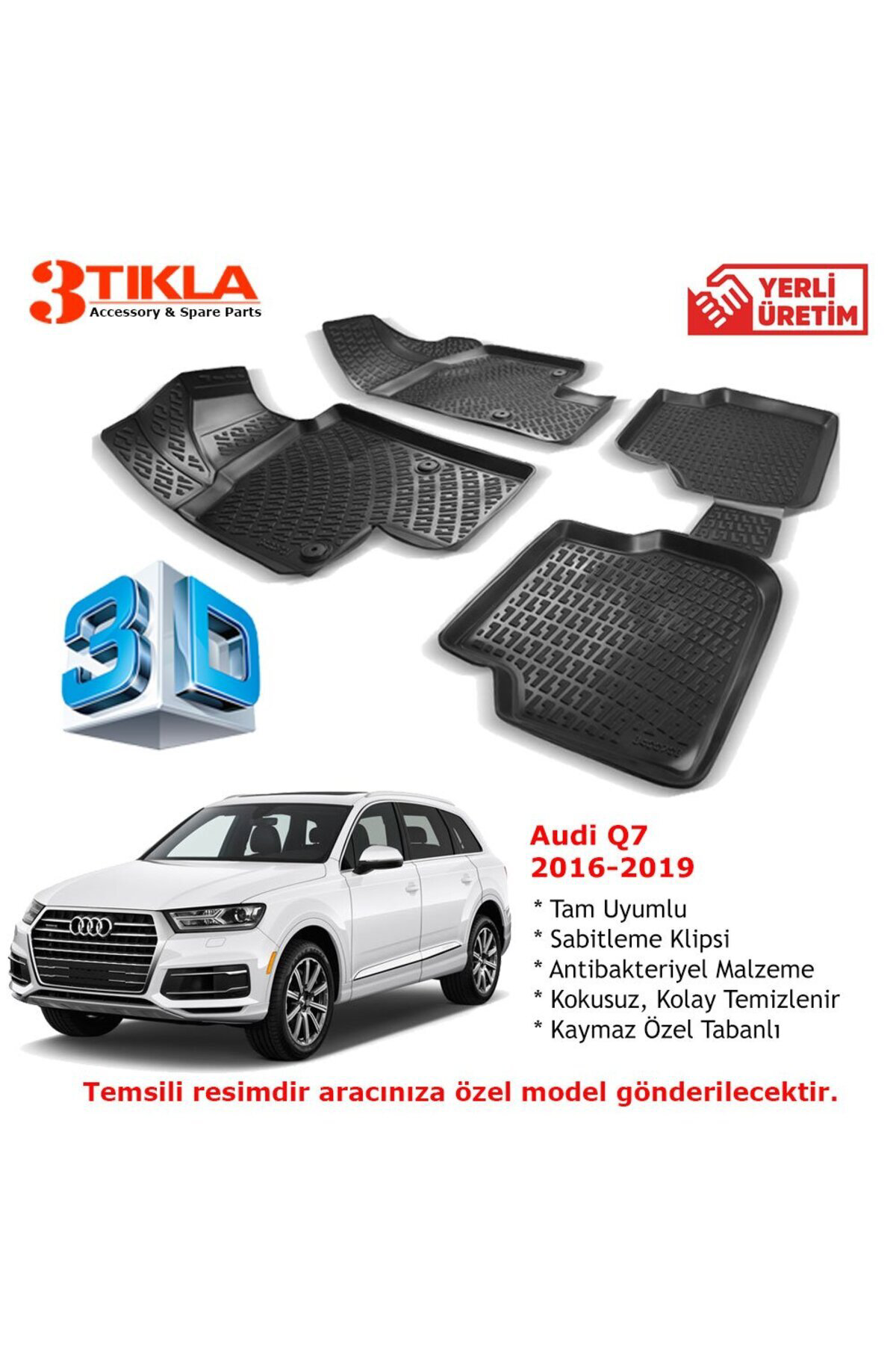 Audi Q7 2016-2020 Premium 3D Havuzlu Paspas Seti