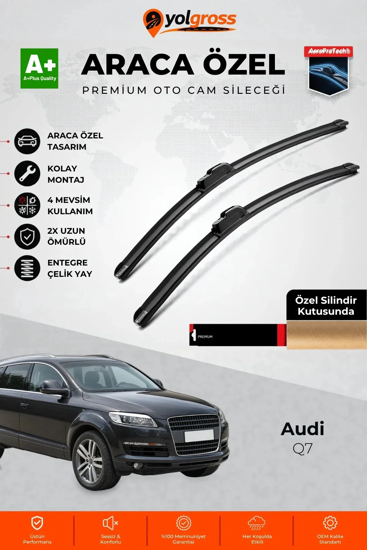 Audi Q7 Ön Cam Silecek Seti 2005-2015 Premium Araca Özel 65-65 Cm A+ Kalite Audi Q7 Ön Cam Silecek Seti 2005-2015 Premium Araca Özel 65-65 Cm A+ Kalite