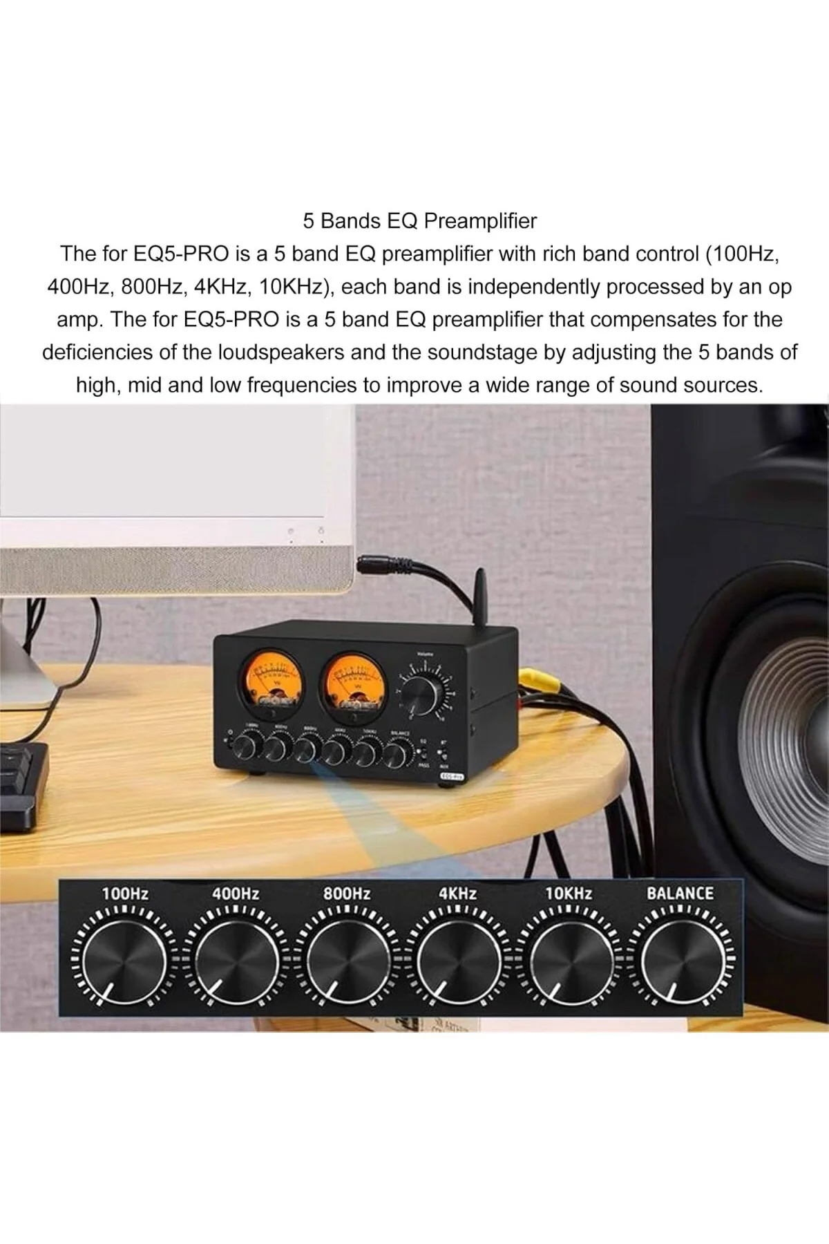 Audio 5 Band Ekolayzır, Ev Stereo Için Vintage Vu Metre Ile 5.0 E
