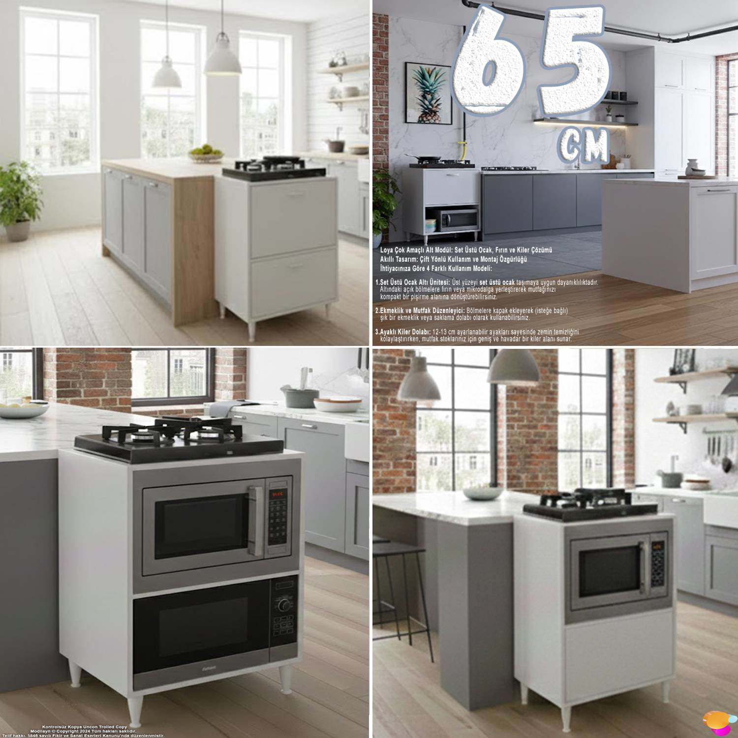Aura 65 cm Set Üstü Ocak Modülü Fırınlık Mikrodalga Dolap Çok Ama - Görsel 5