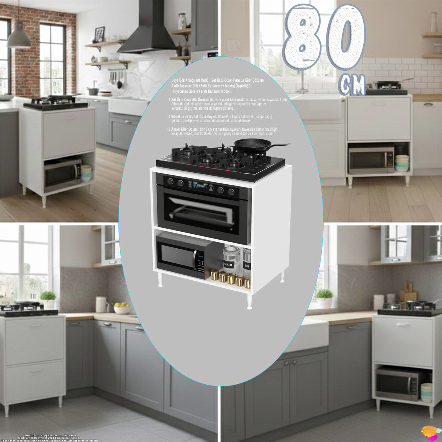 Aura 80 cm Set Üstü Ocak Modülü Fırınlık Mikrodalga Dolap Çok Ama - Görsel 5