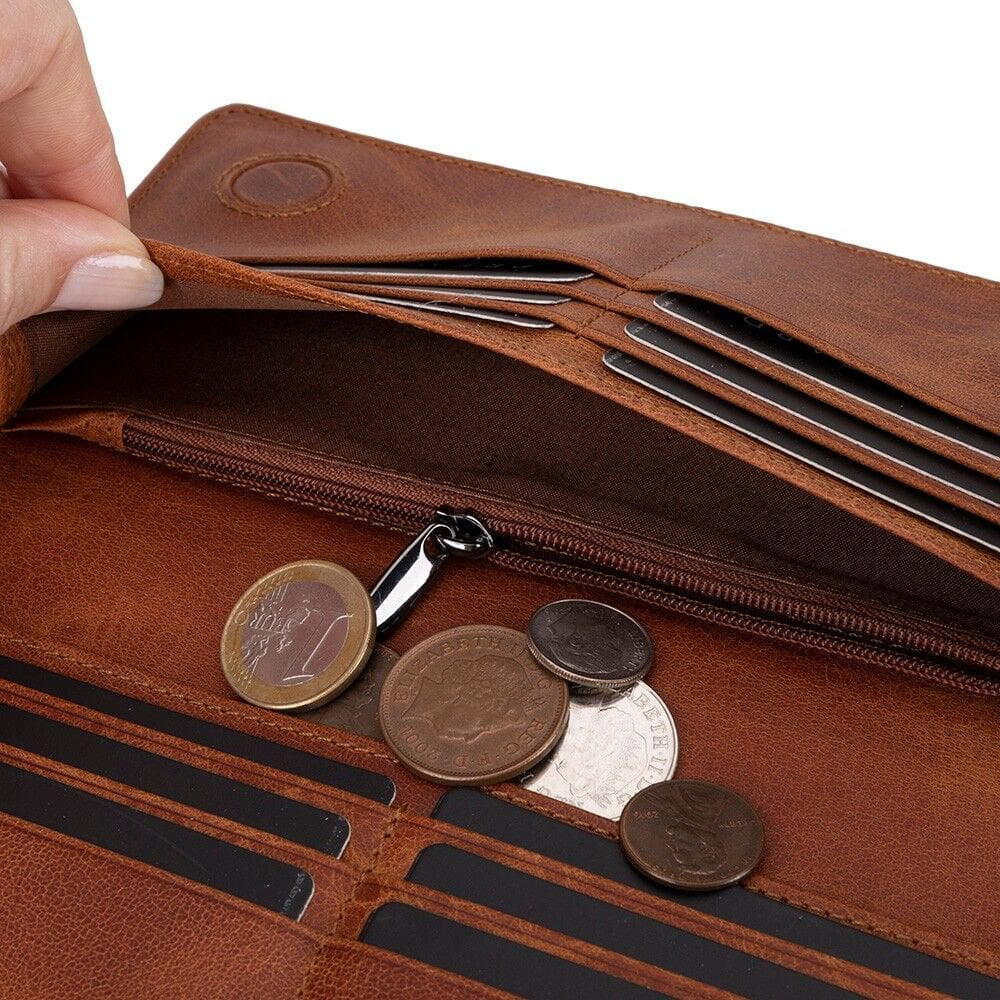 Aura Hakiki Deri, El Yapımı, Telefon Bölmeli, Kadın Cüzdanı, Açık