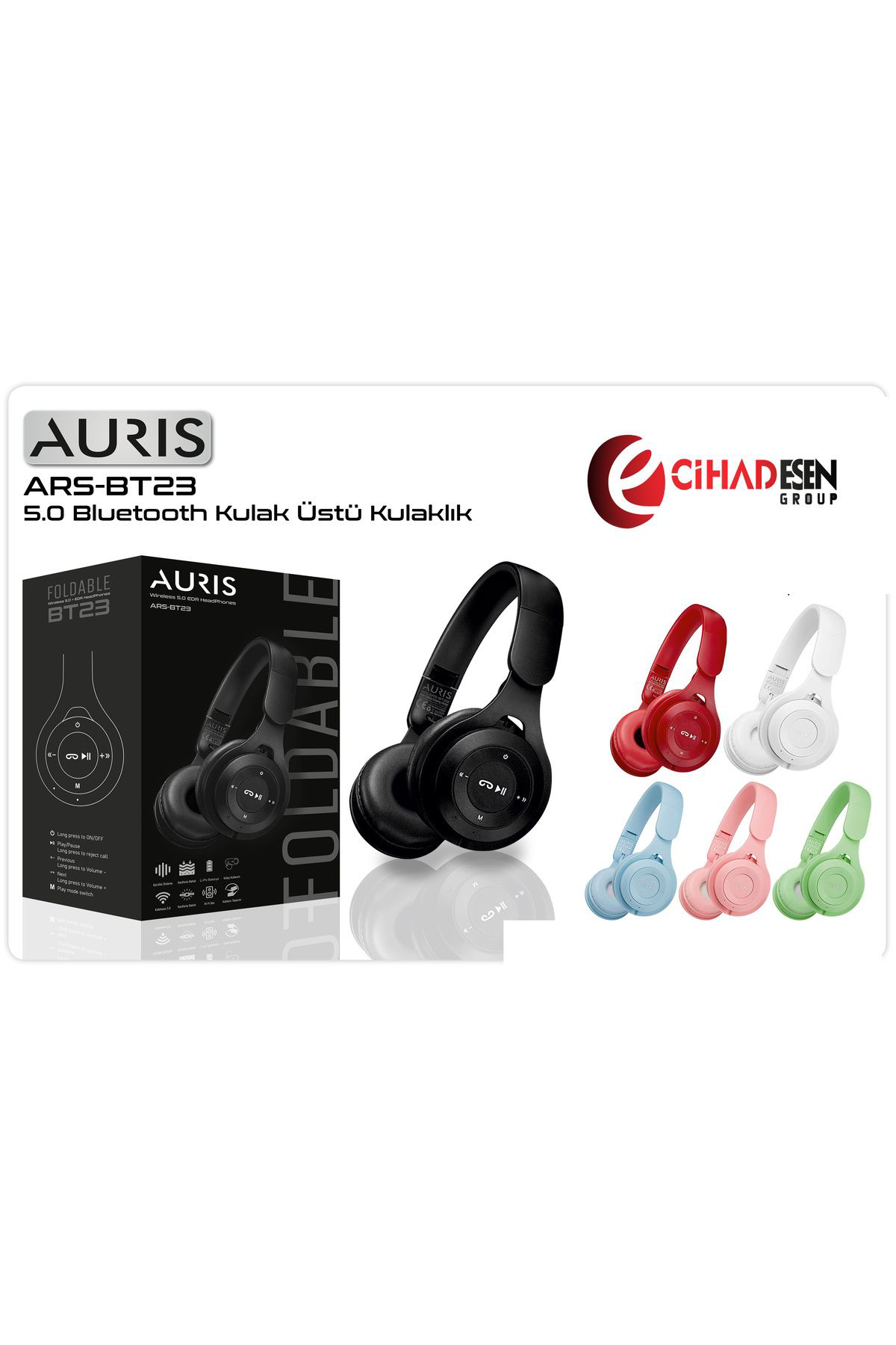 Auris Auris Ars-Bt23 Katlanabilir Kafa Üstü Kablosuz Bluetooth Kulaklik