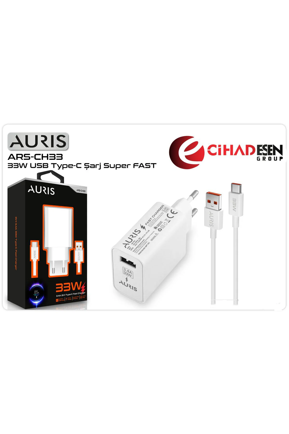 AURİS ARS-CH33 33W 3.4A 2in1 Type-C Hızlı Şarj Aleti