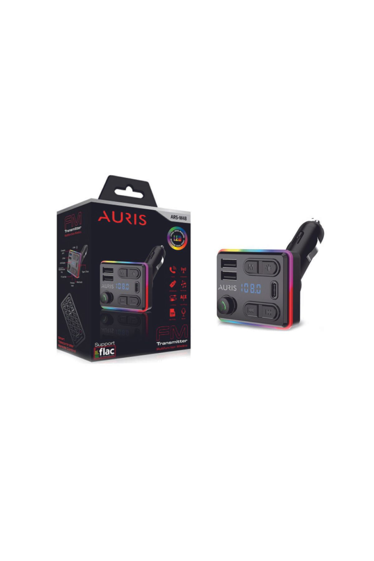 Auris Plus Auris Ars-M48 Bluetooth/Usb Fm 2Usb+Pd Rgb Fm Transmitter Kumanda