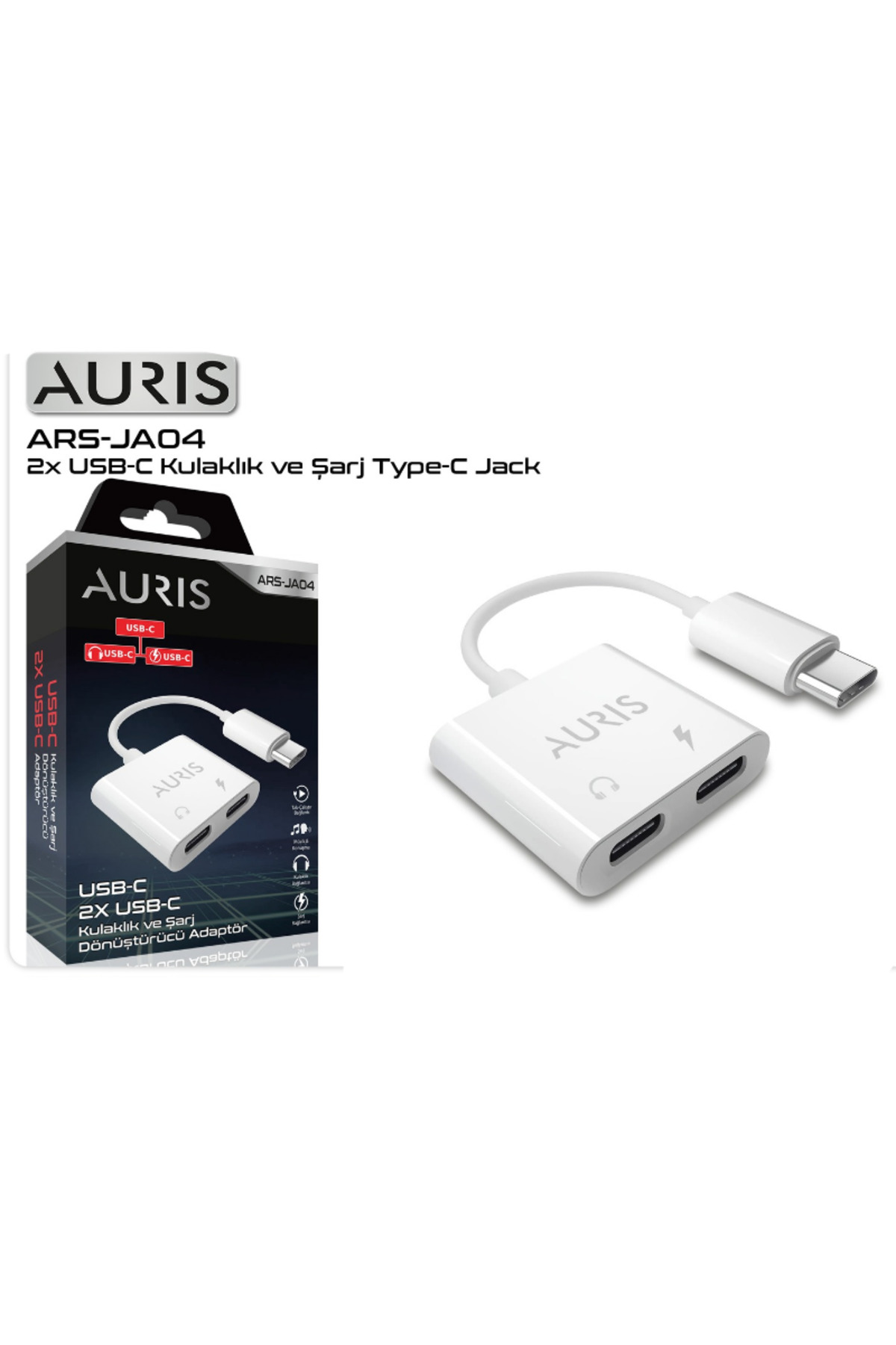 Aurıs kulaklık ve şarj dönüştürücü adaptör