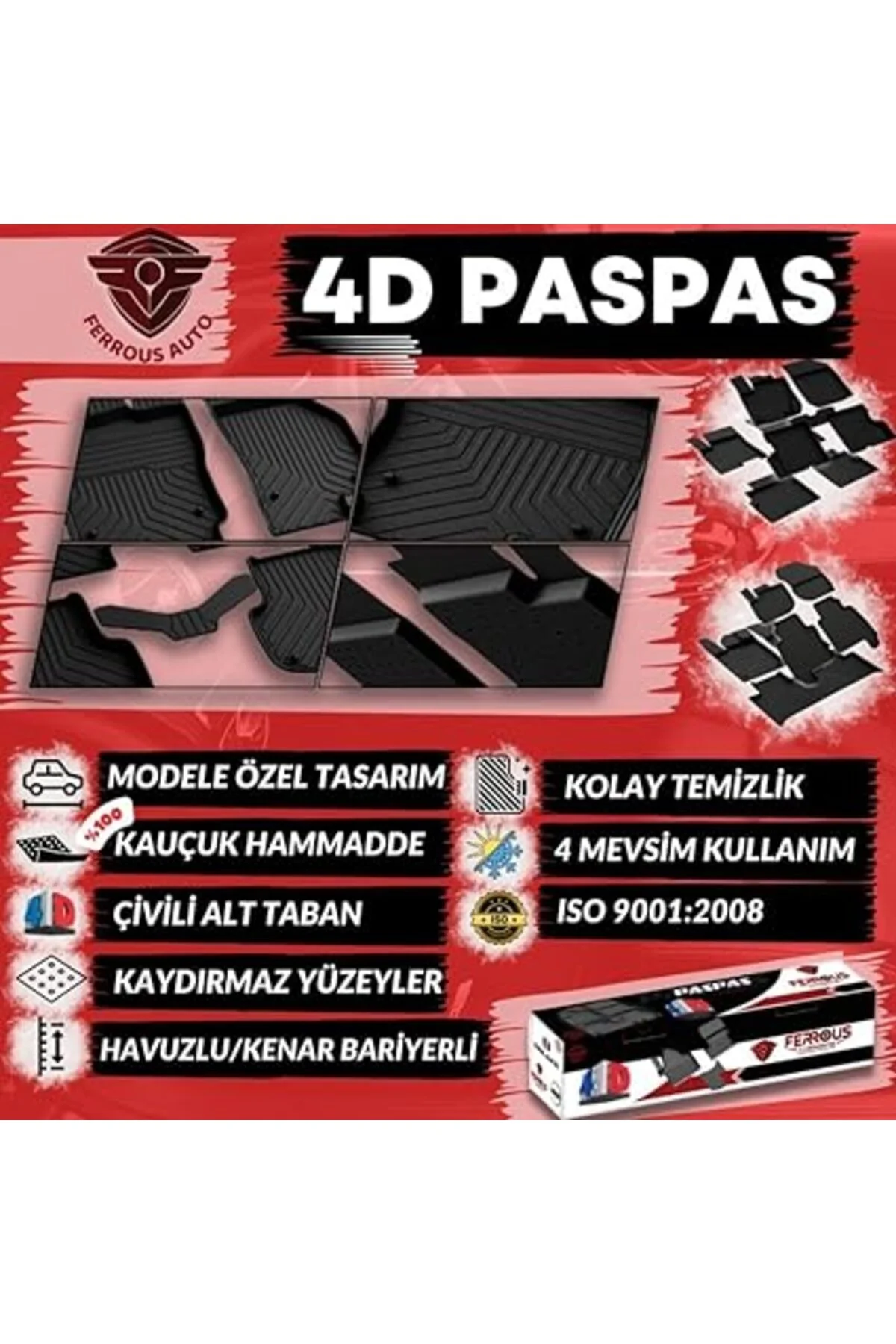 autoaccessories Ford Focus 3.5 Makyajlı Sedan ile Uyumlu 4D Havuzlu Kauçuk Paspas 2015 2019