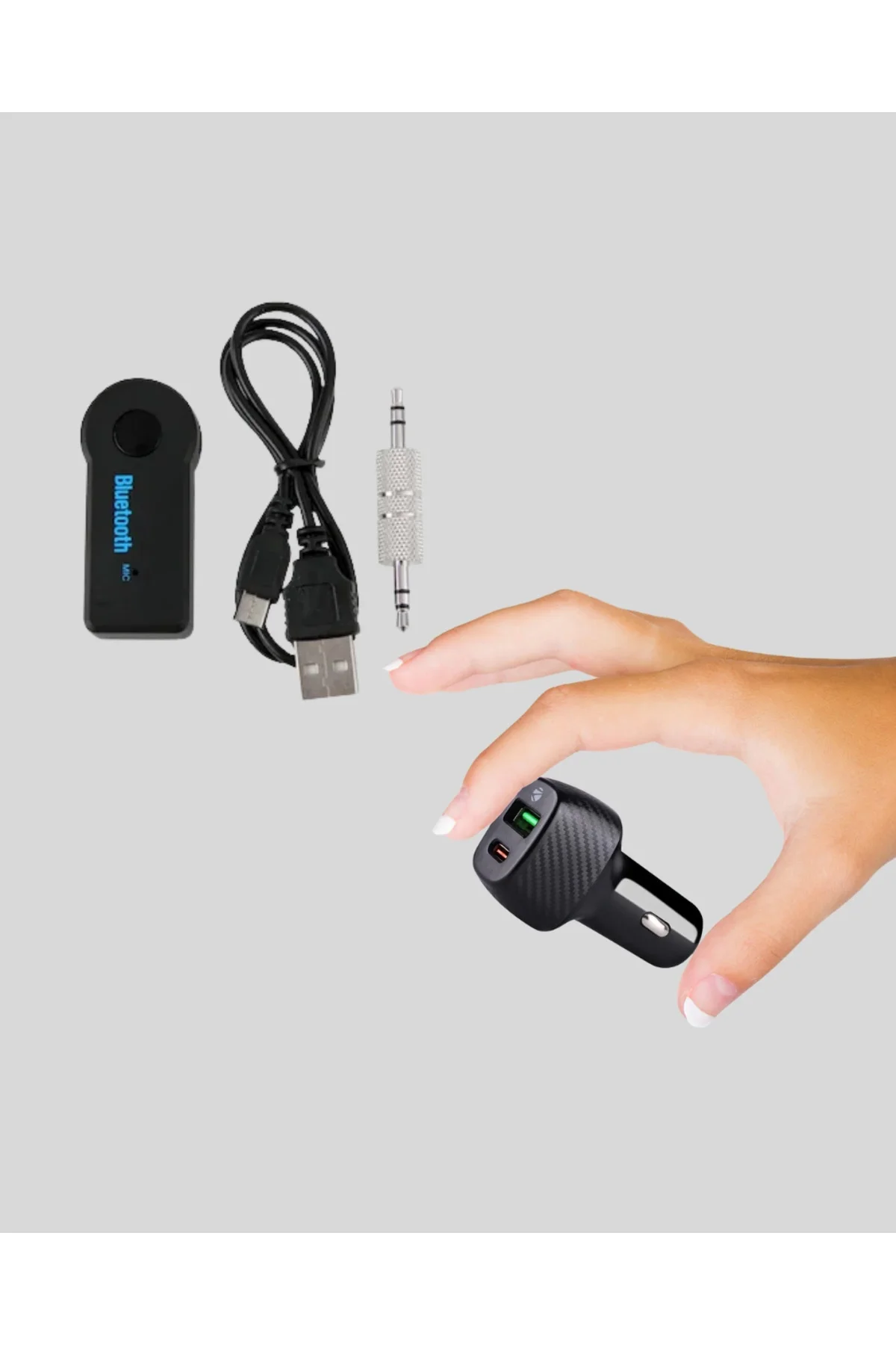AUX Bluetooth Adaptör ve 38W Hızlı Araç Şarj Cihazı Seti AUX Bluetooth Adaptör ve 38W Hızlı Araç Şarj Cihazı Seti
