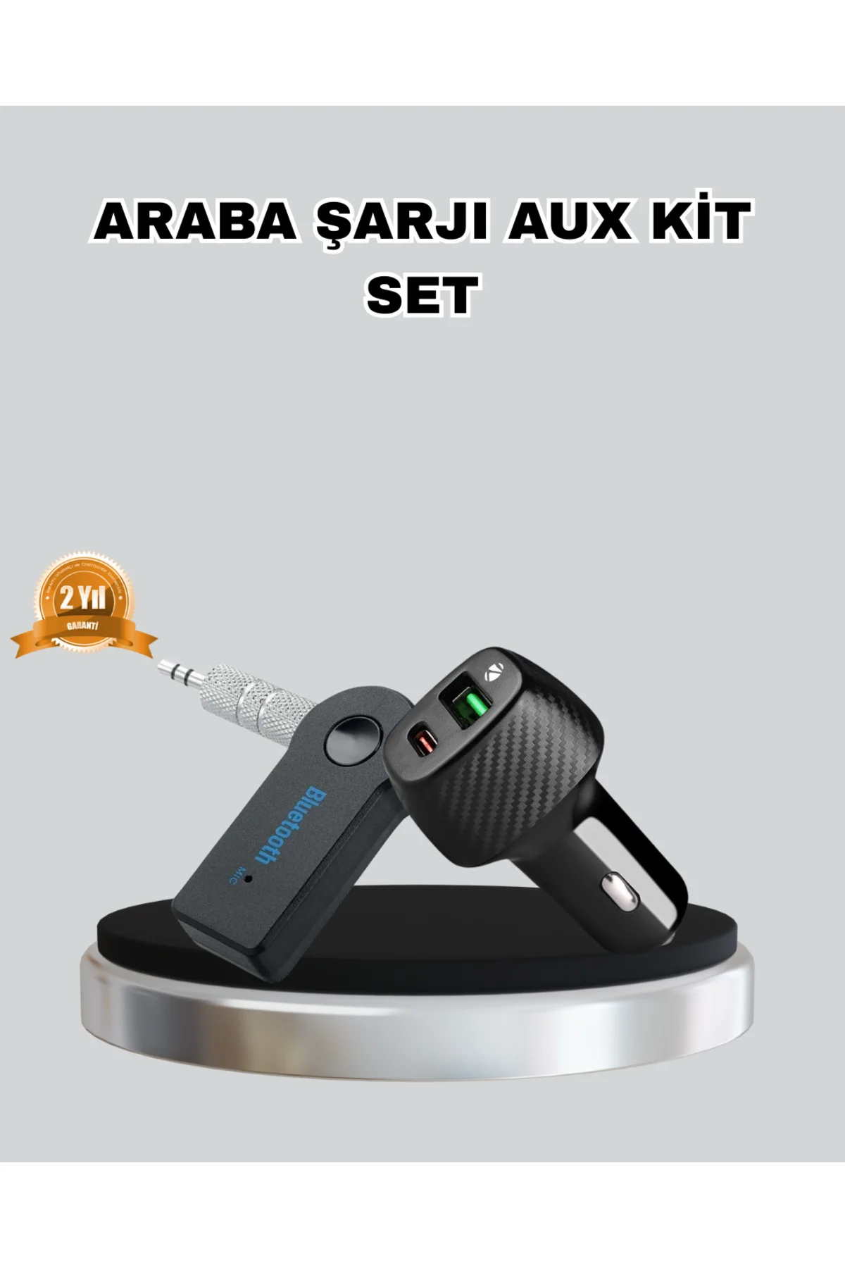 Aux Bluetooth Adaptör Ve 38W Hızlı Araç Şarj Cihazı Seti