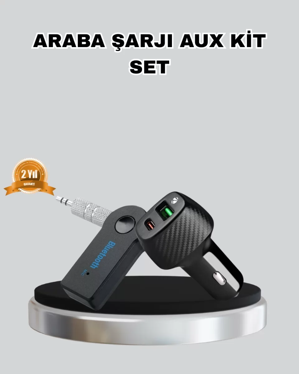 AUX Bluetooth Adaptör ve 38W Hızlı Araç Şarj Cihazı Seti - Lisiny