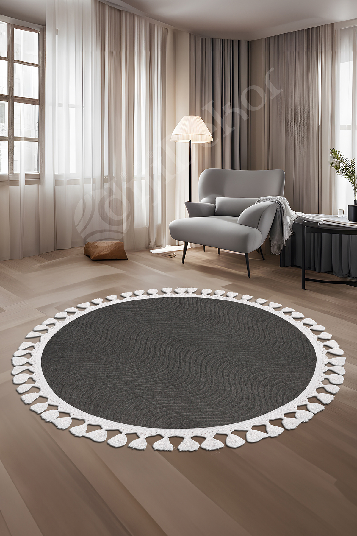 Avangard Yuvarlak Halı Sahra Antrasit Banyo Halısı Saçaklı 80X80 Fiyatı, Yorumları ve Özellikleri