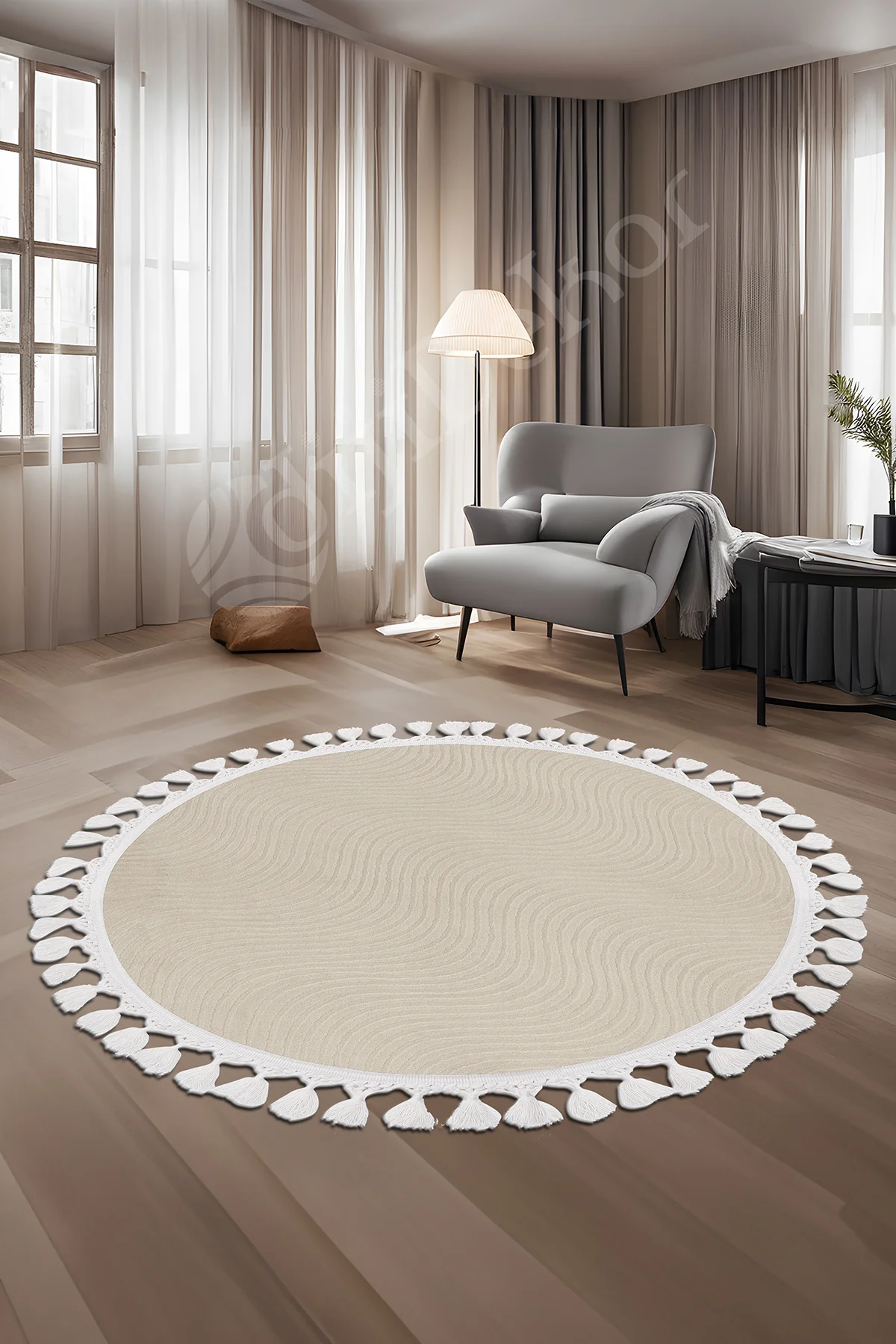 Avangard Yuvarlak Halı Sahra Krem Banyo Halısı Saçaklı 90X90 Avangard Yuvarlak Halı Sahra Krem Banyo Halısı Saçaklı 90X90
