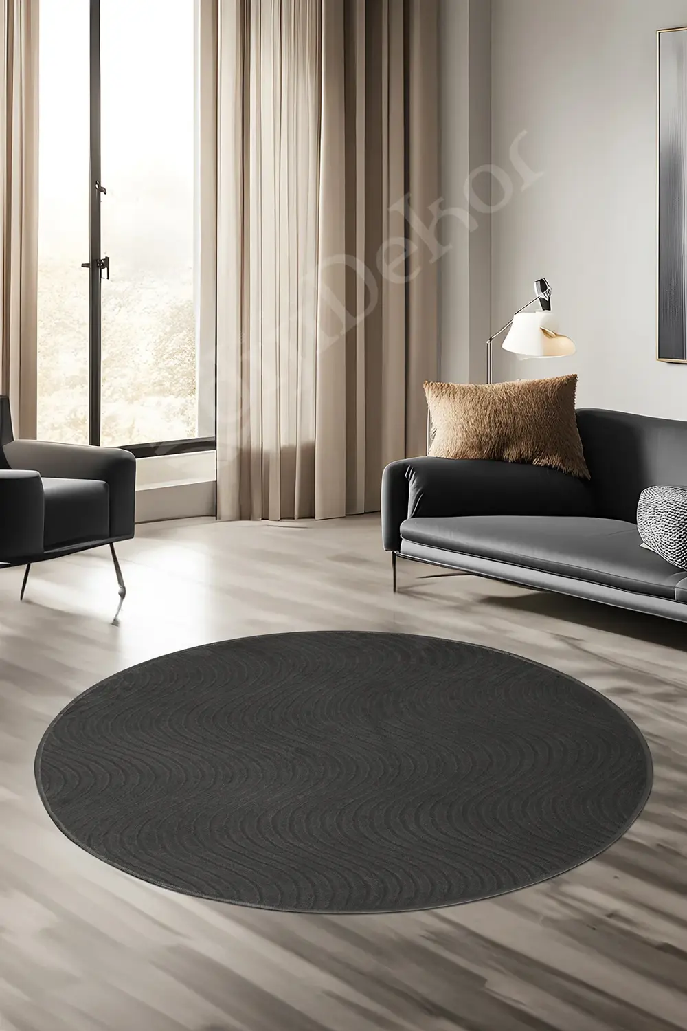 Avangard Yuvarlak Halı Sahra Antrasit Banyo Halısı Silinebilir 17