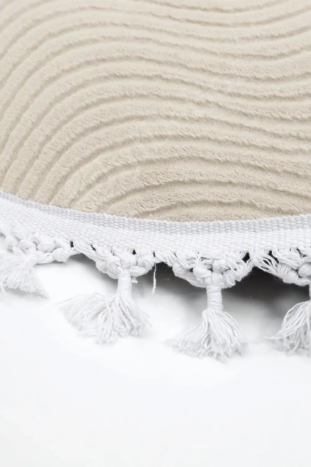 Avangard Yuvarlak Halı Sahra Krem Banyo Halısı Saçaklı 100X100