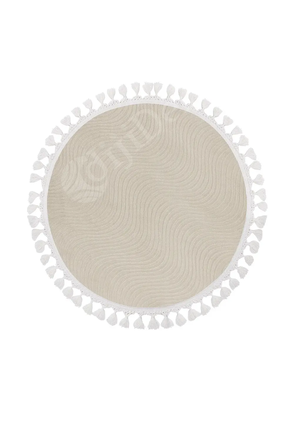 Avangard Yuvarlak Halı Sahra Krem Banyo Halısı Saçaklı 100X100