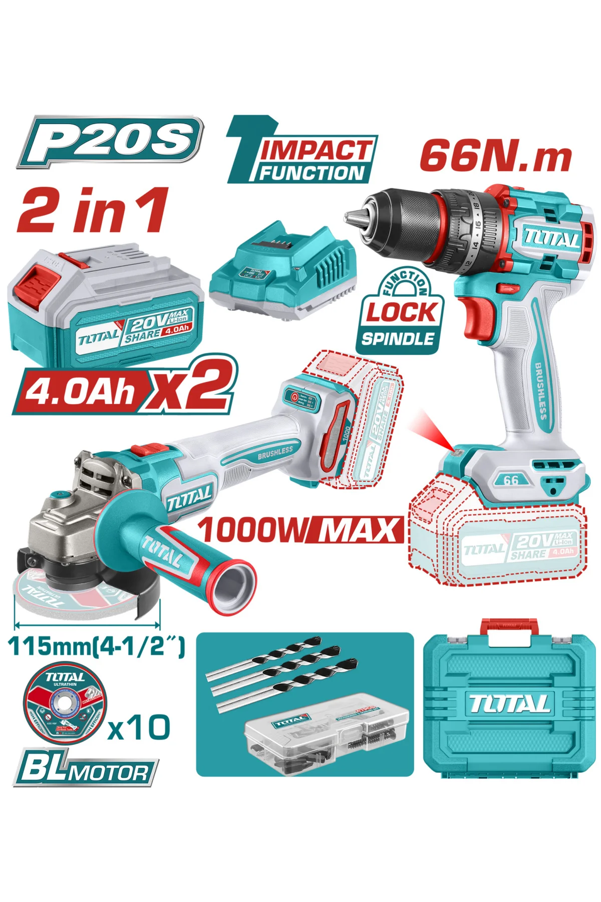 AVANTAJ 2Lİ MAKİNA SETİ - DARBELİ MATKAP & AKÜLÜ TAŞLAMA 2x4 AH A