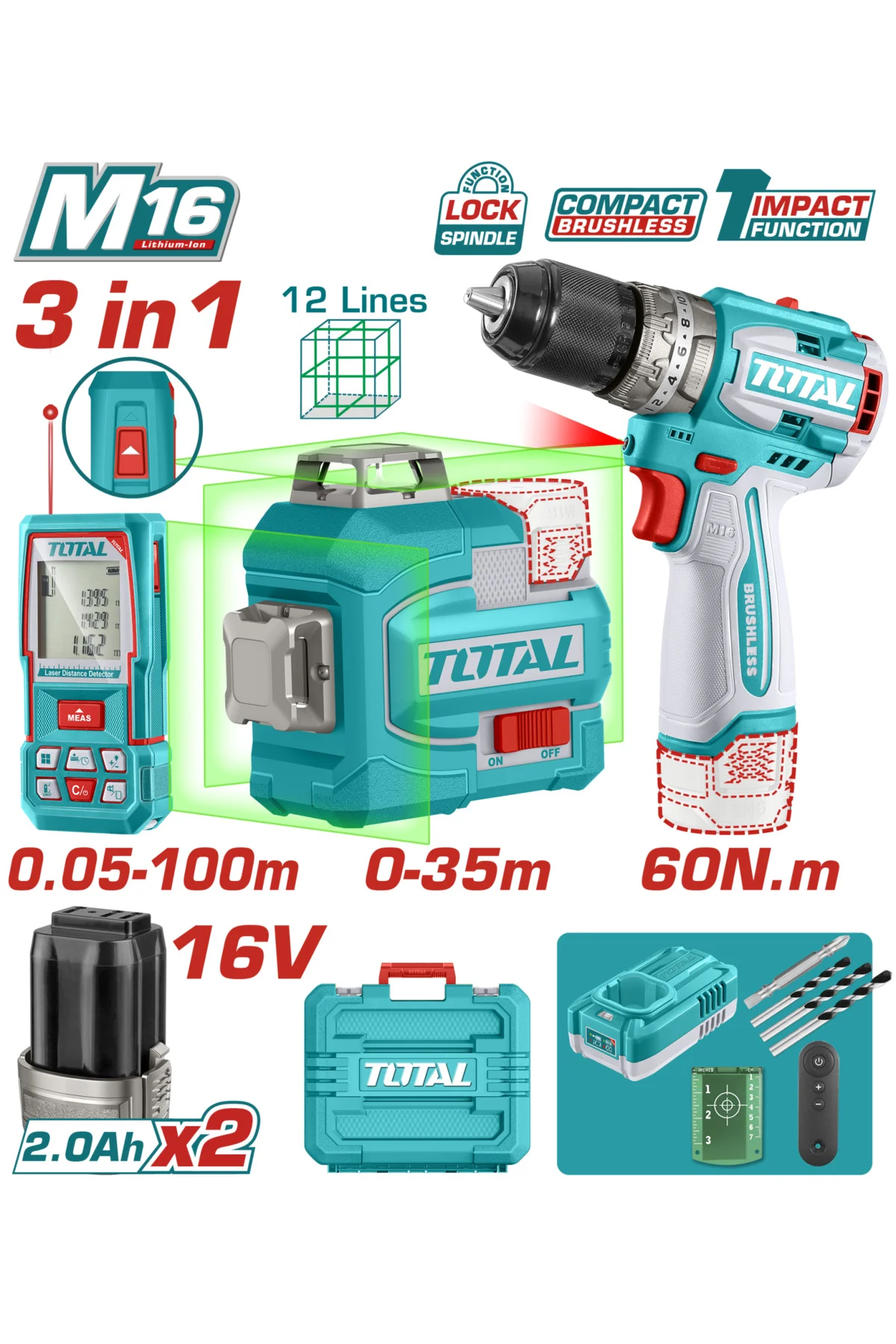 AVANTAJ SET - 16V DARBELİ MATKAP, 16V 100M LAZER METRE TOSLI25010